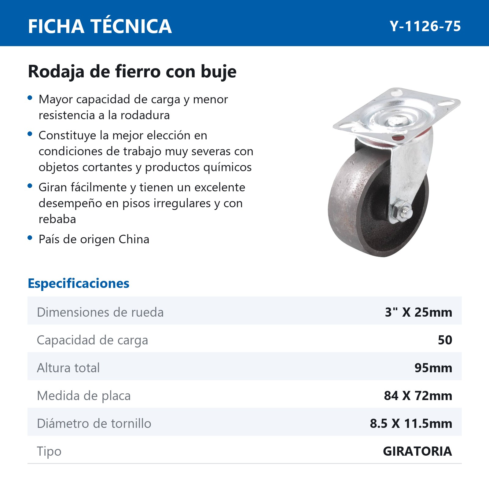 RODAJA DE FIERRO GIRA. C/BUJE 3" x 25mm - Imagen 2