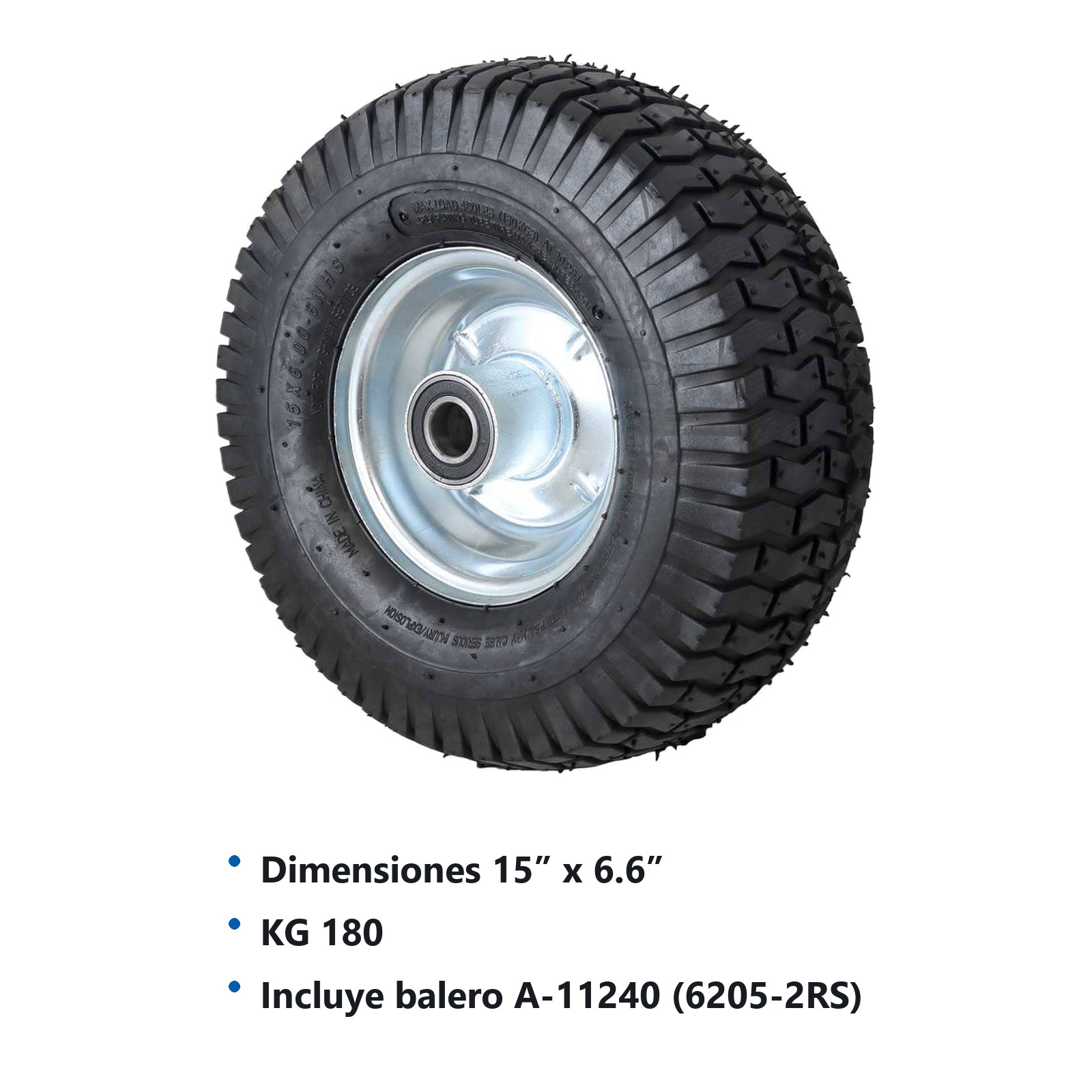 RUEDA NEUMATICA 15 X 6.6" ENTRADA 5/8" - Imagen 2