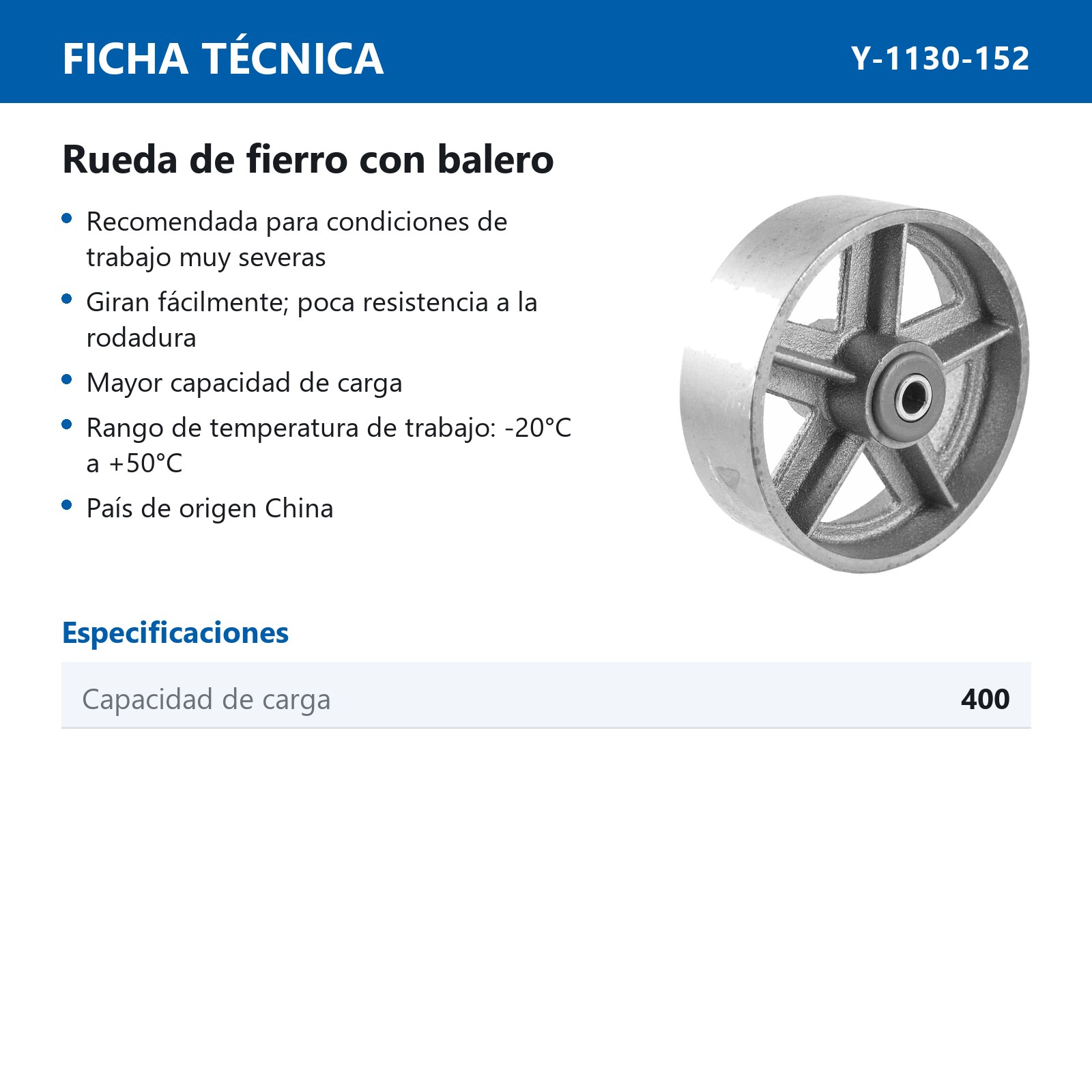 RUEDA FIERRO C/BALERO 6X2" - Imagen 2