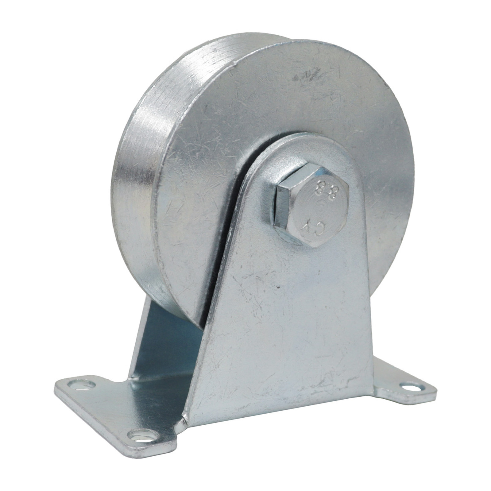 Rueda con Base para Puerta Corrediza de Acero Zincado Ranura V Fija 4" x 21.5 mm Weston