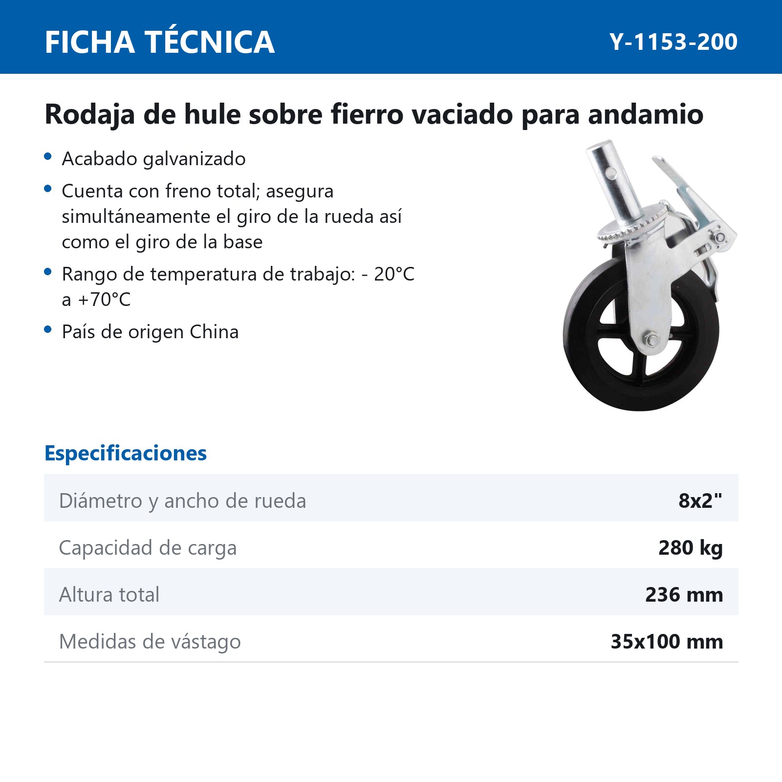 RODAJA ANDAMIO MO FIERRO VACIADO 8 X 2"" - Imagen 2