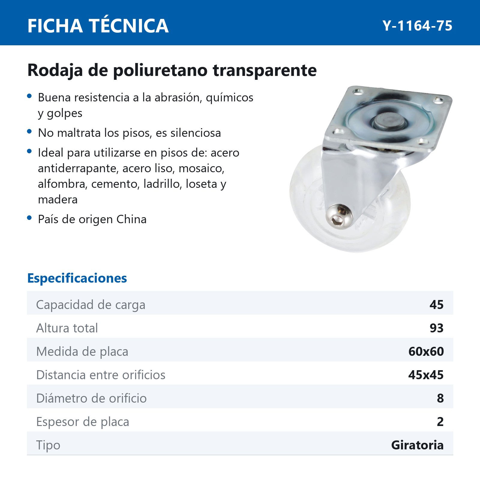 RODAJA GIR. PU TRANSPARENTE 3'' (75X25MM) - Imagen 2