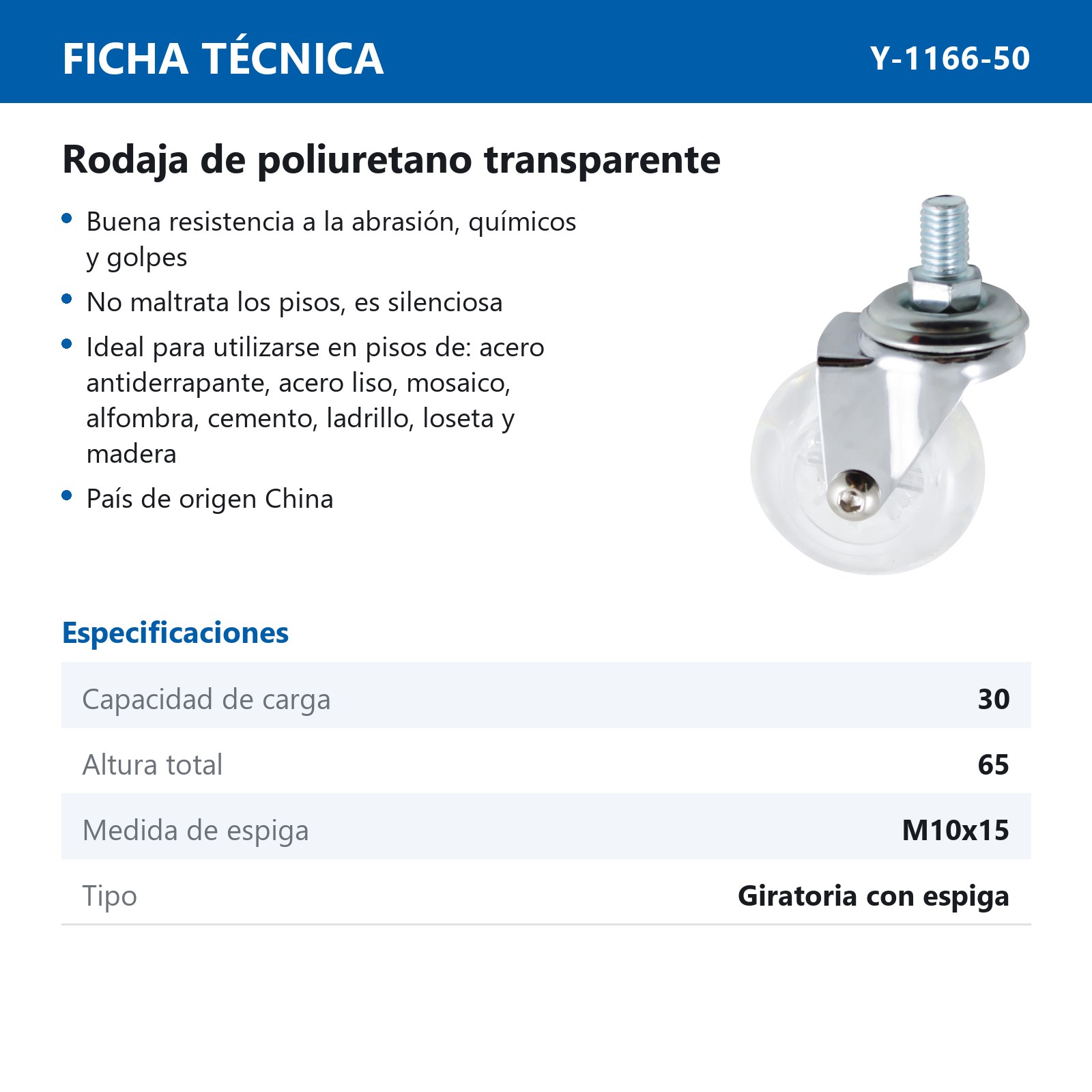 RODAJA GIR. C/ESP. ROSCADA PU TRANSPARENTE 2'' (50X21MM) - Imagen 2