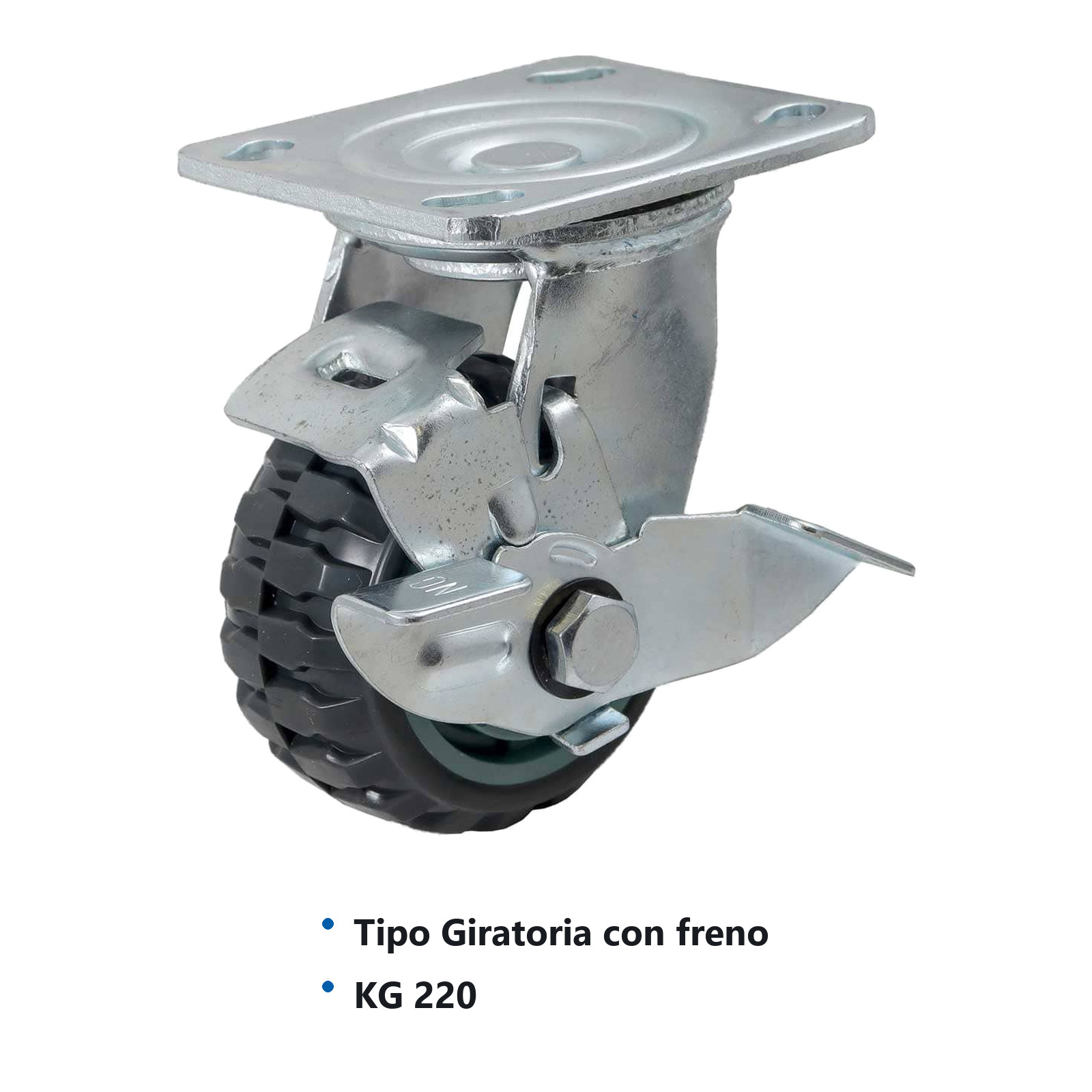 RODAJA DE PU CENTRO PP GIR. C/FRENO TIPO TRACTOR 4" (100*50MM) - Imagen 2