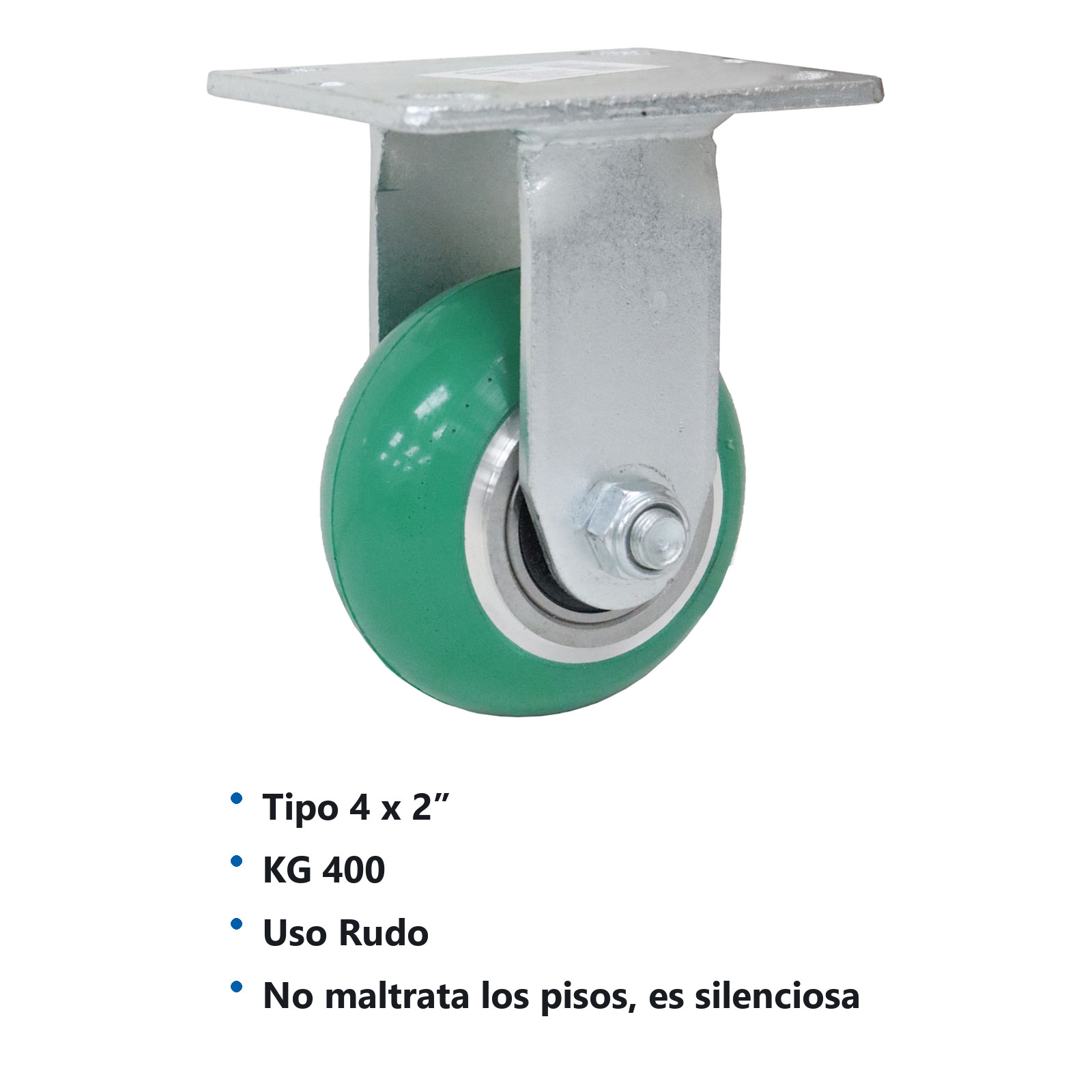 RODAJA PU VERDE C/ALUMINIO FIJA 4X2" - Imagen 2