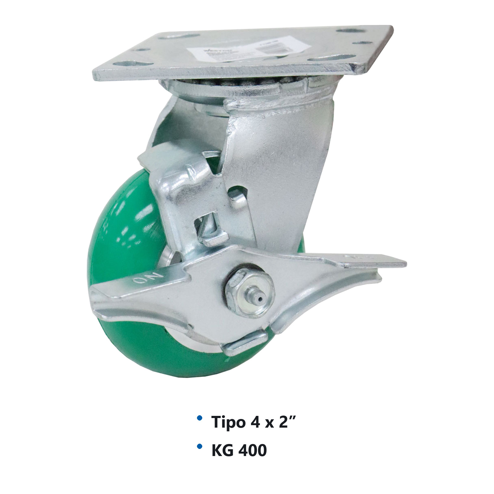 RODAJA PU VERDE C/ALUMINIO GIRA. C/FRENO 4X2" - Imagen 2