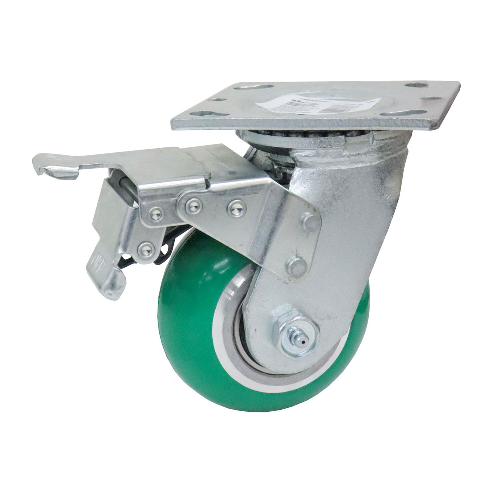 Rodaja Giratoria con Freno Total de Poliuretano Verde y Centro de Aluminio 4x2" WESTON