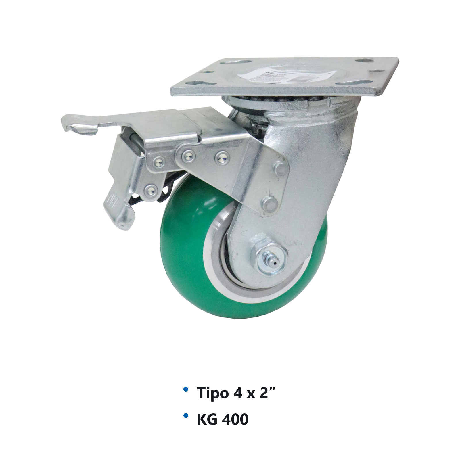 RODAJA PU VERDE C/ALUMINIO GIRA. C/FRENO TOTAL 4X2" - Imagen 2