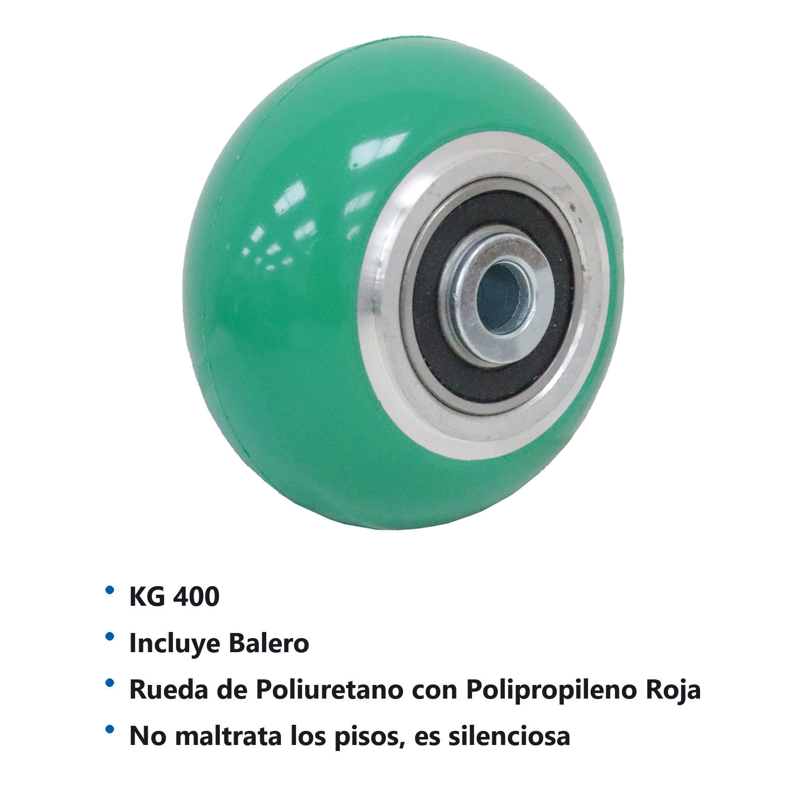 RUEDA DE ALUMINIO C/PU VERDE 4X2" C/BALERO - Imagen 2