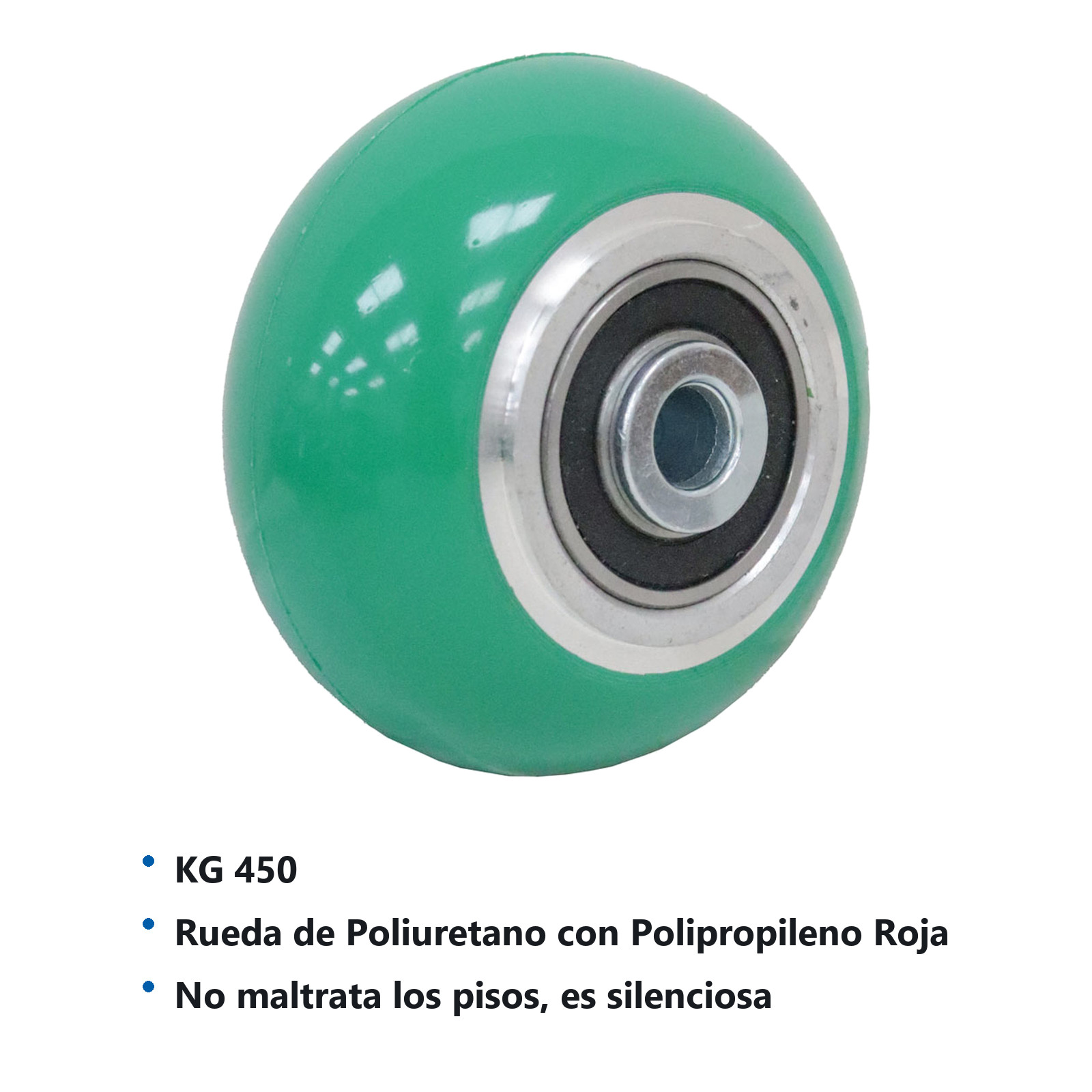 RUEDA DE ALUMINIO C/PU VERDE 6X2" C/BALERO - Imagen 2