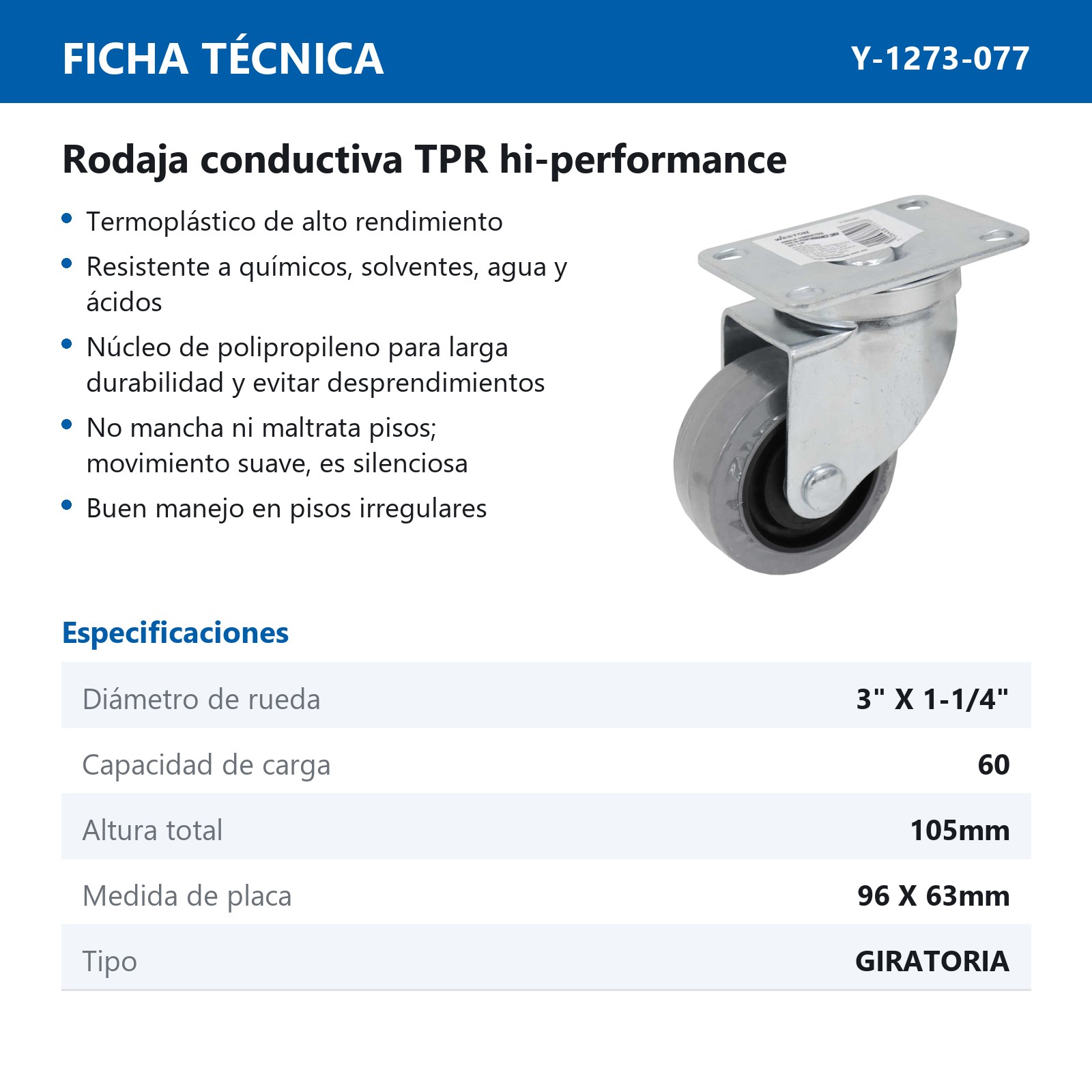 RODAJA CONDUCTIVA TPR HI-PERFORMANCE GIRA. 3X1-1/4" - Imagen 2