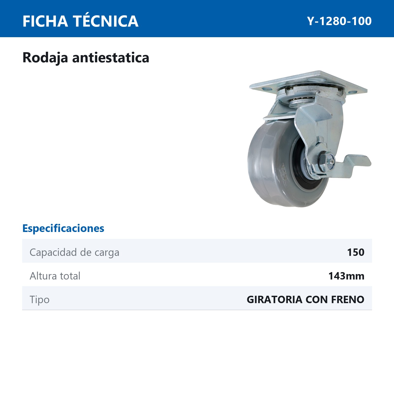 RODAJA ANTIESTATICA TPR GIRATORIA CON FRENO 4" x 2" - Imagen 4