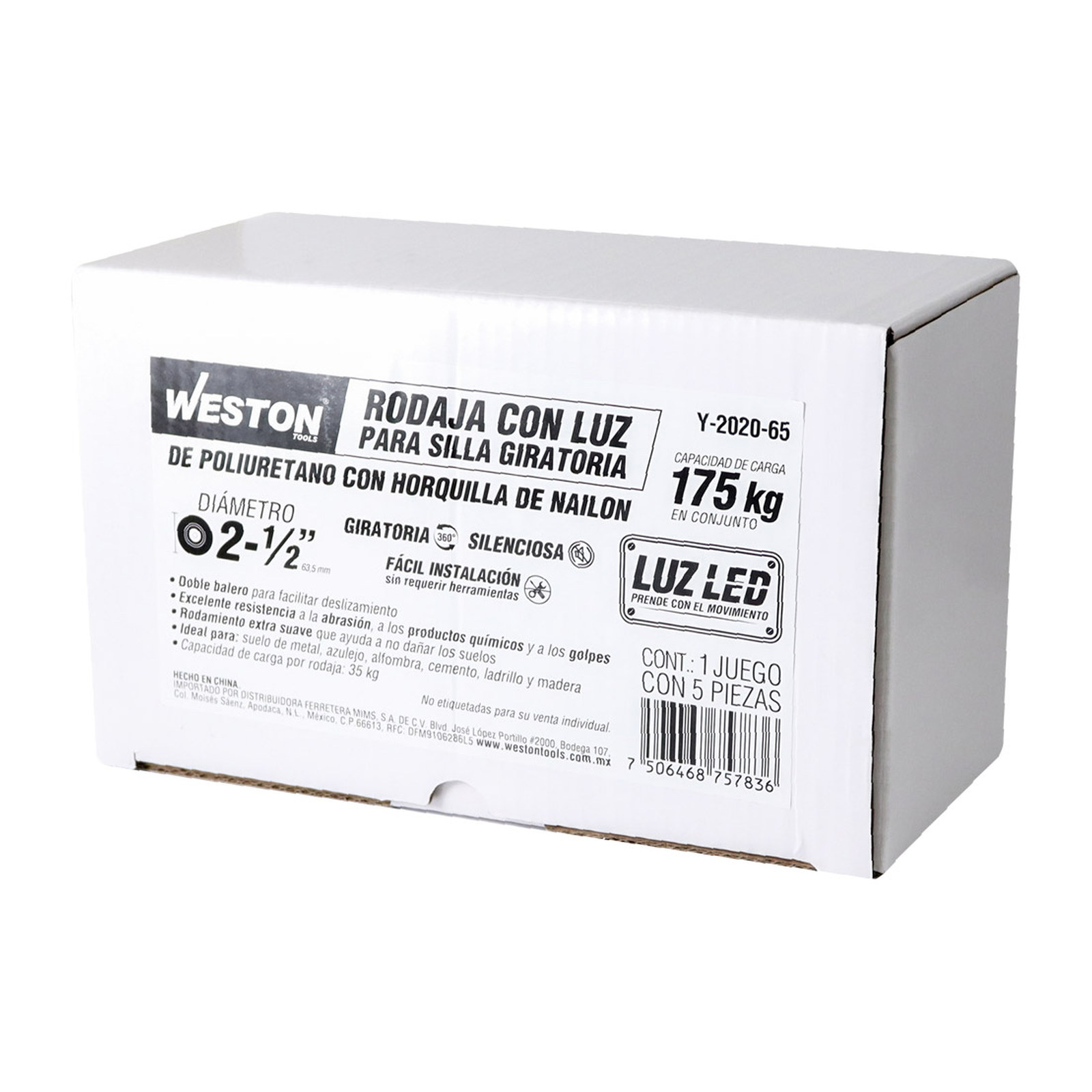 RODAJAS C/LUZ LED D/PU C/HORQ. D/NAILON P/SILLA GIRA. 2-1/2 X 1" (Precio x Caja - Caja con 5 piezas) - Imagen 4