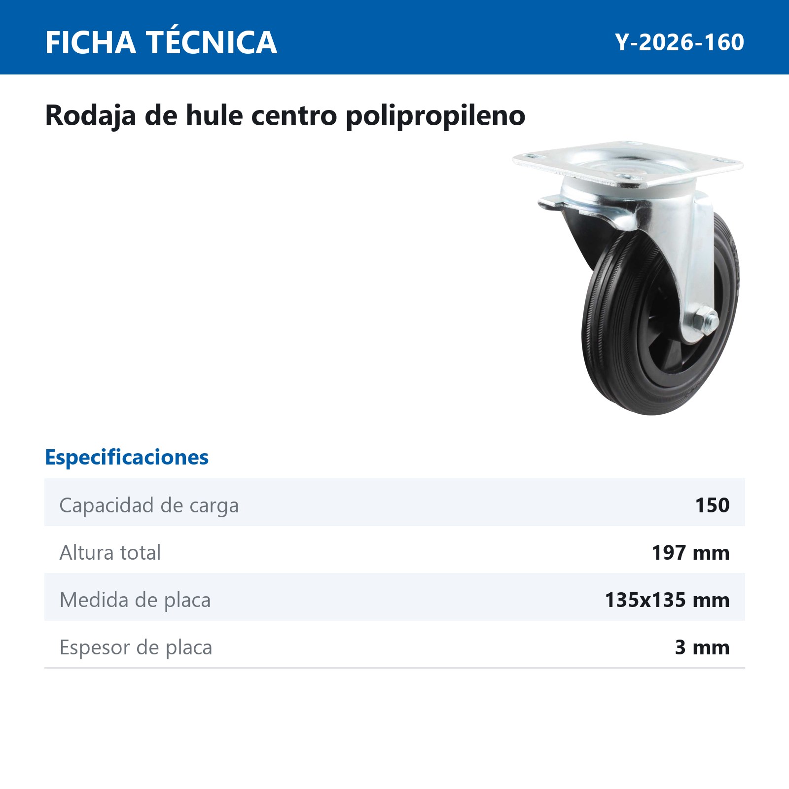 RODAJA DE HULE GIRATORIA C/CENTRO DE PP 160MM X 40MM - Imagen 2