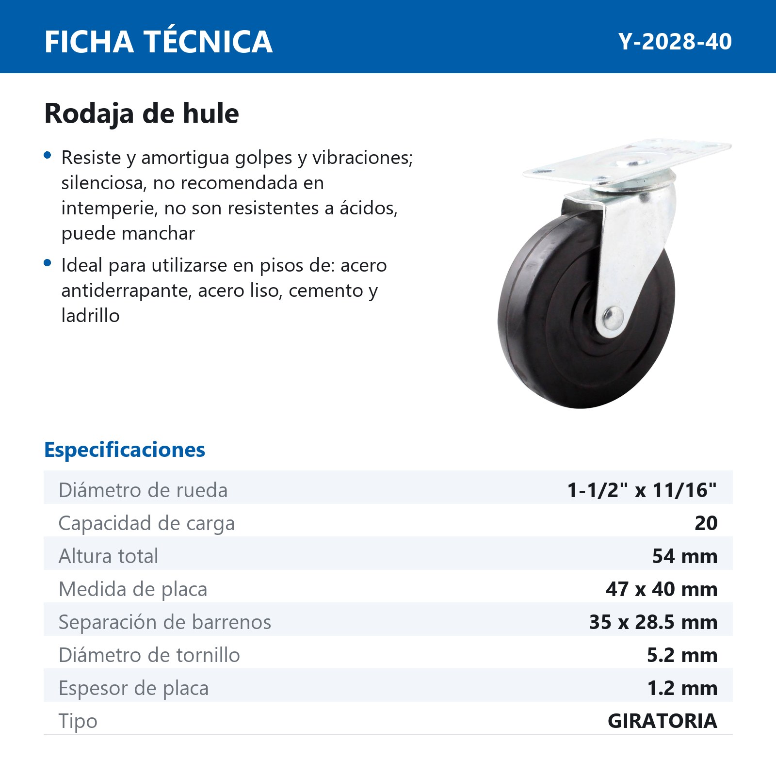 RODAJA DE HULE GIRA. 40X17MM (Precio x pieza - Empaque c/4 pzas) - Imagen 2