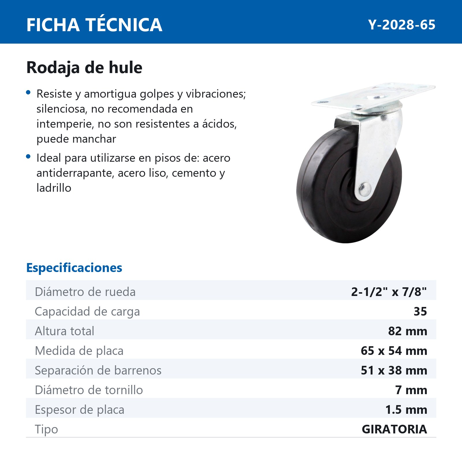 RODAJA DE HULE GIRA. 65X23MM - Imagen 2