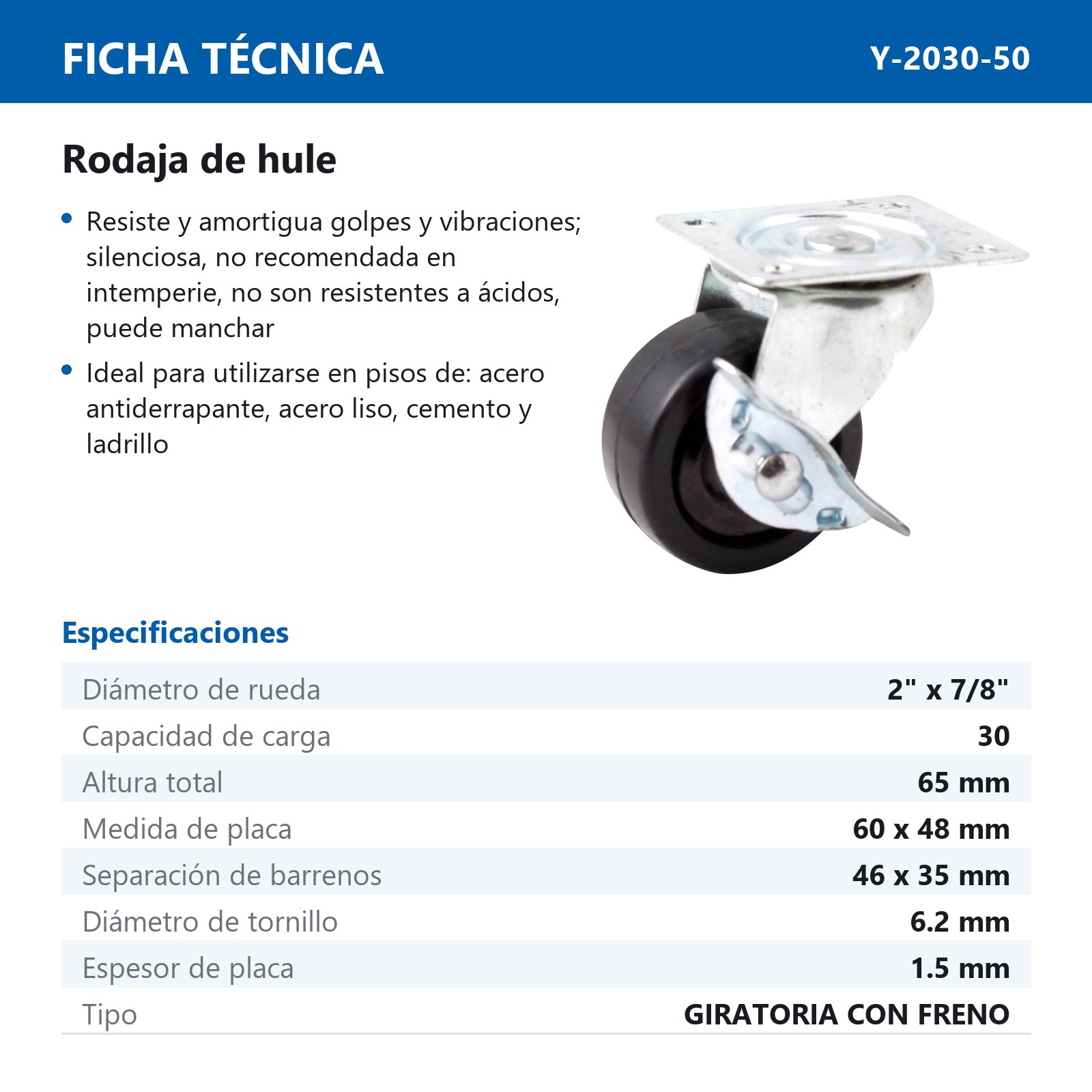 RODAJA DE HULE GIRA. C/FRENO 50X22MM - Imagen 2