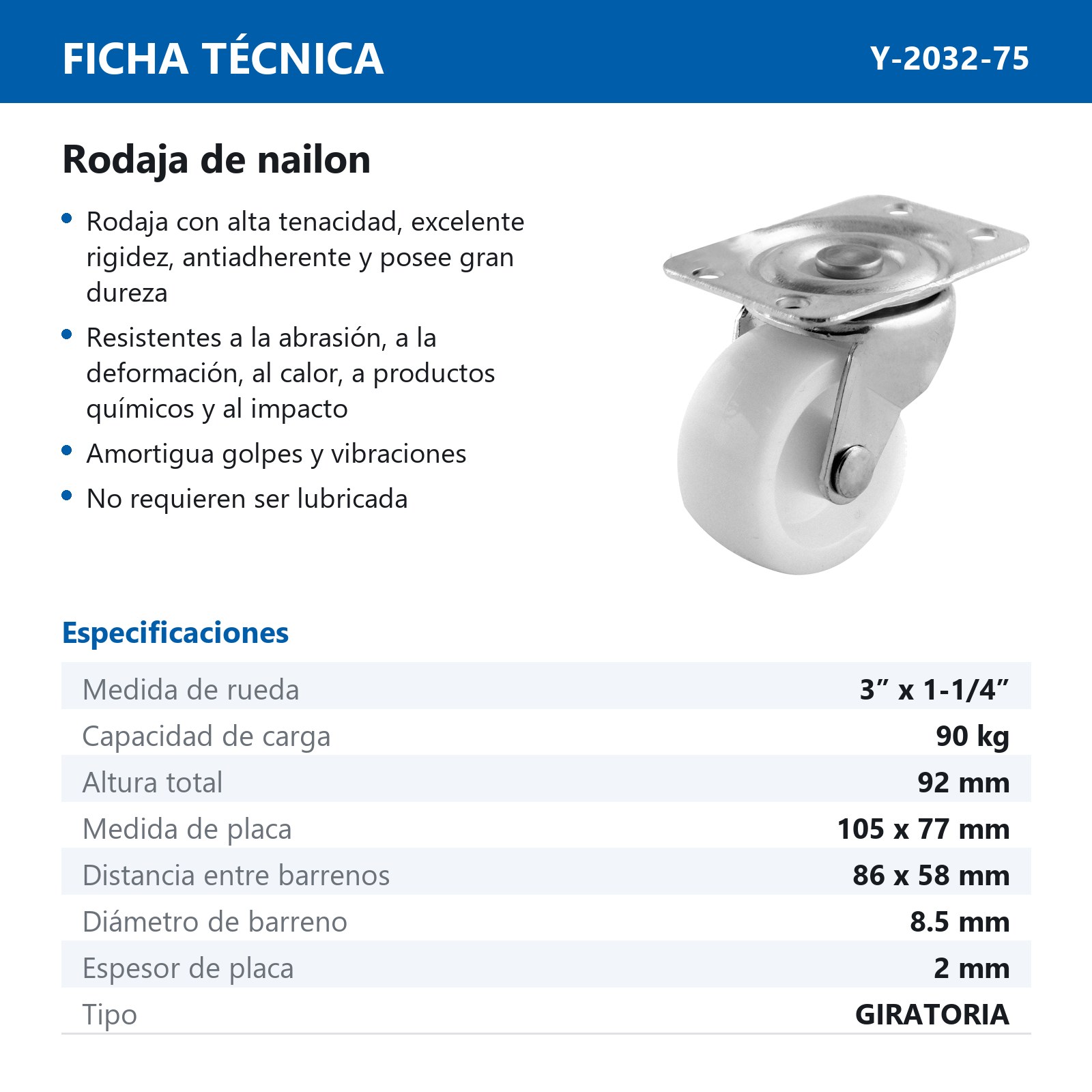 RODAJA NYLON GIRA. 3 x 1-1/4" - Imagen 2