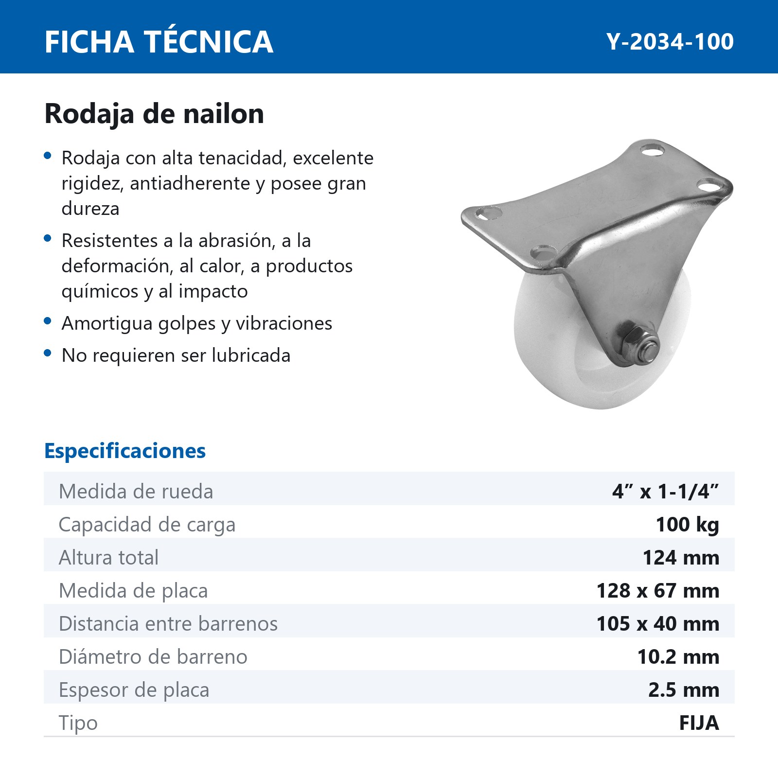 RODAJA NYLON FIJA 4 x 1-1/4" - Imagen 2