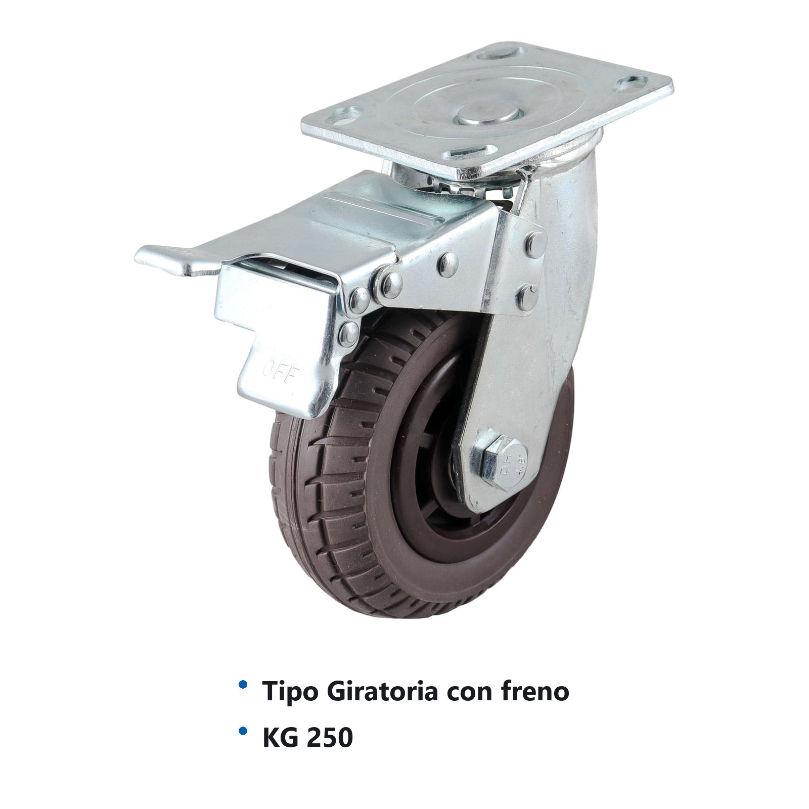 RODAJA DE HULE CAFE USO RUDO GIRATORIA C/FRENO 6" (150X50MM) - Imagen 2