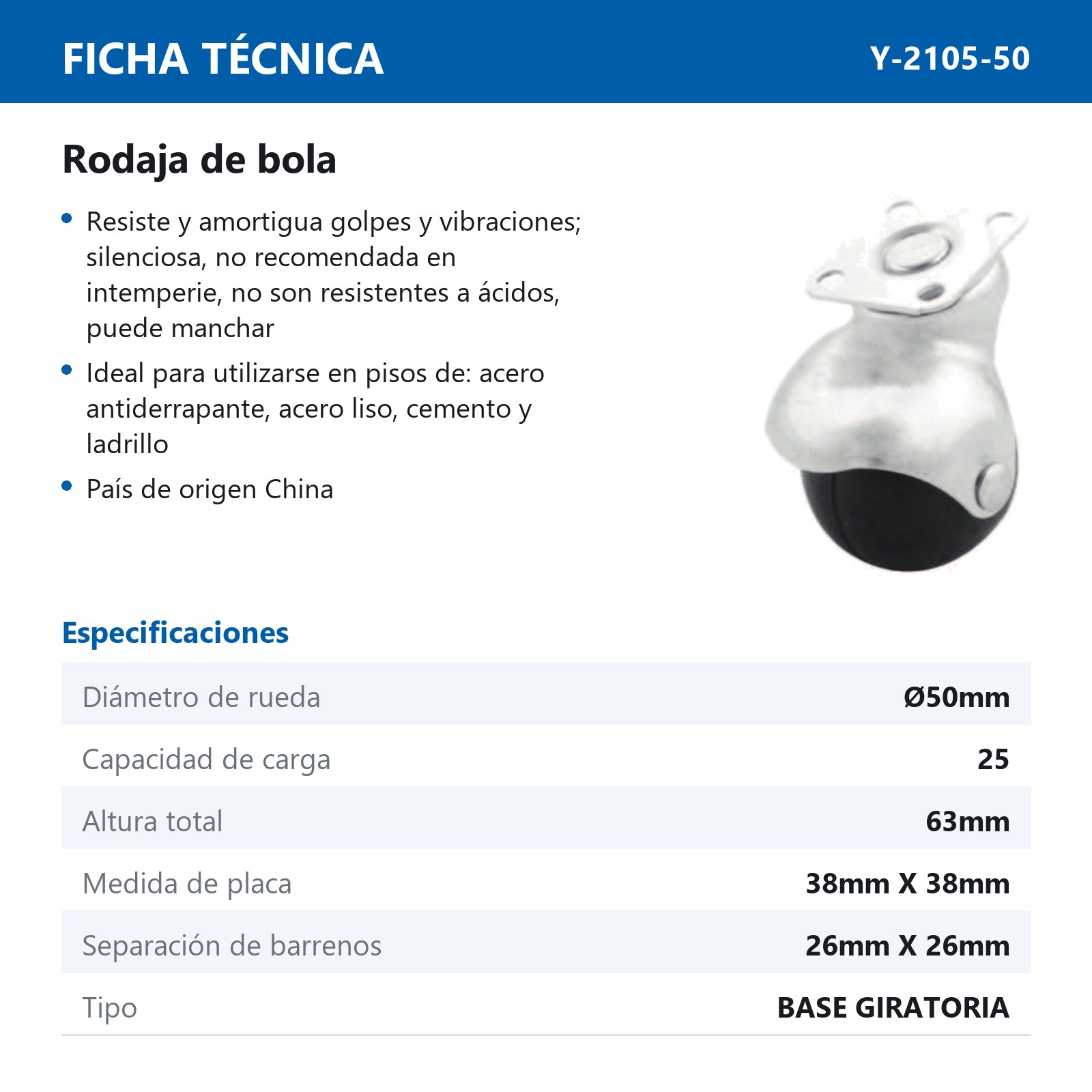 RODAJA DE BOLA GIRA. 50MM Ø - Imagen 2