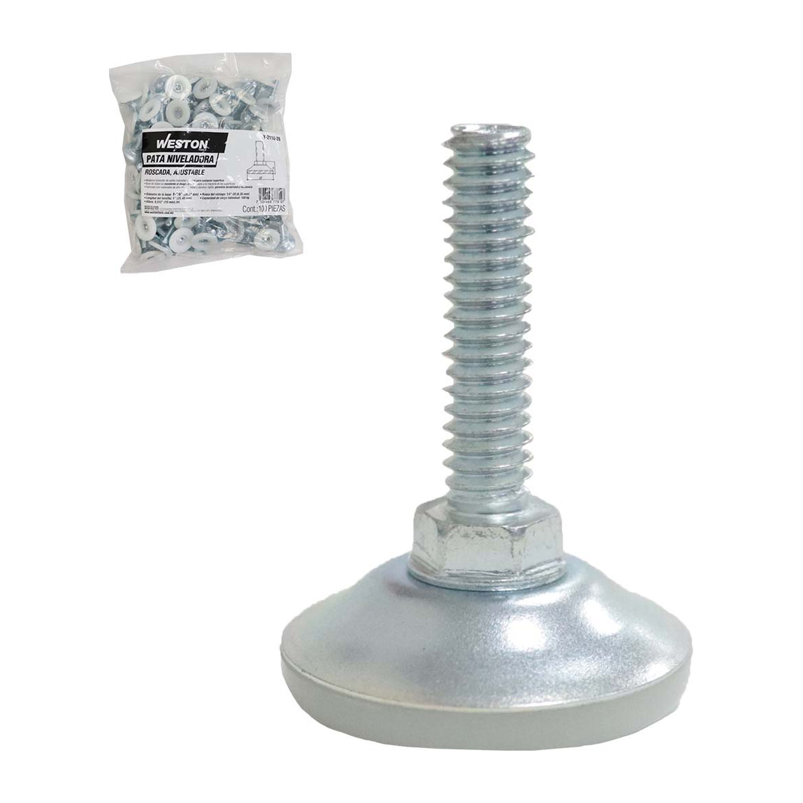 Pata Niveladora Roscada Ajustable con Zapata para Muebles 1-1/8" WESTON
