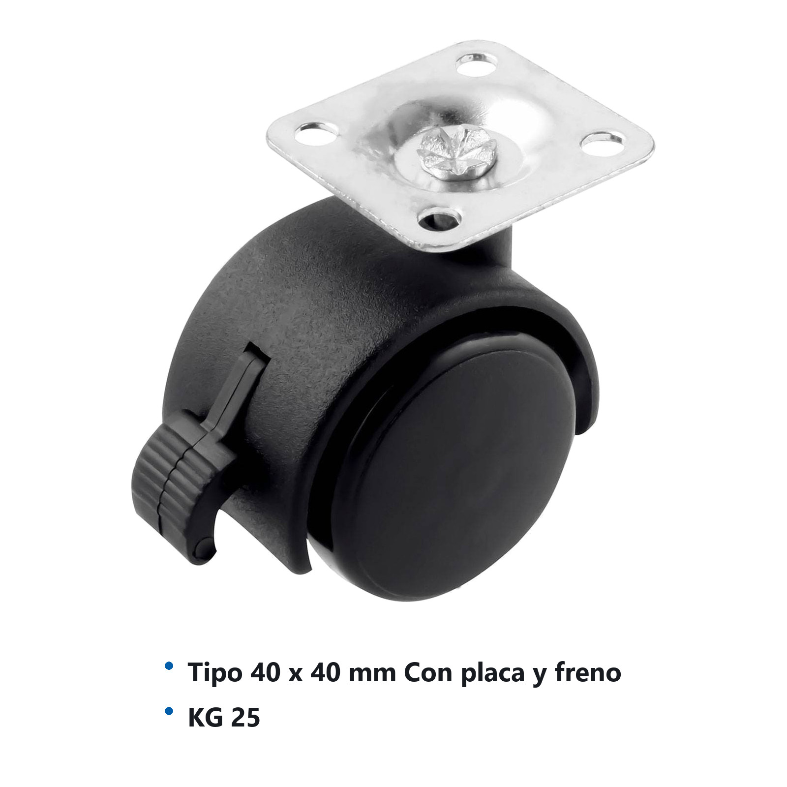 RODAJA TIPO YOYO PLACA C/FRENO 40MM X 40MM (Precio x pieza - Empaque c/4 pzas) - Imagen 3