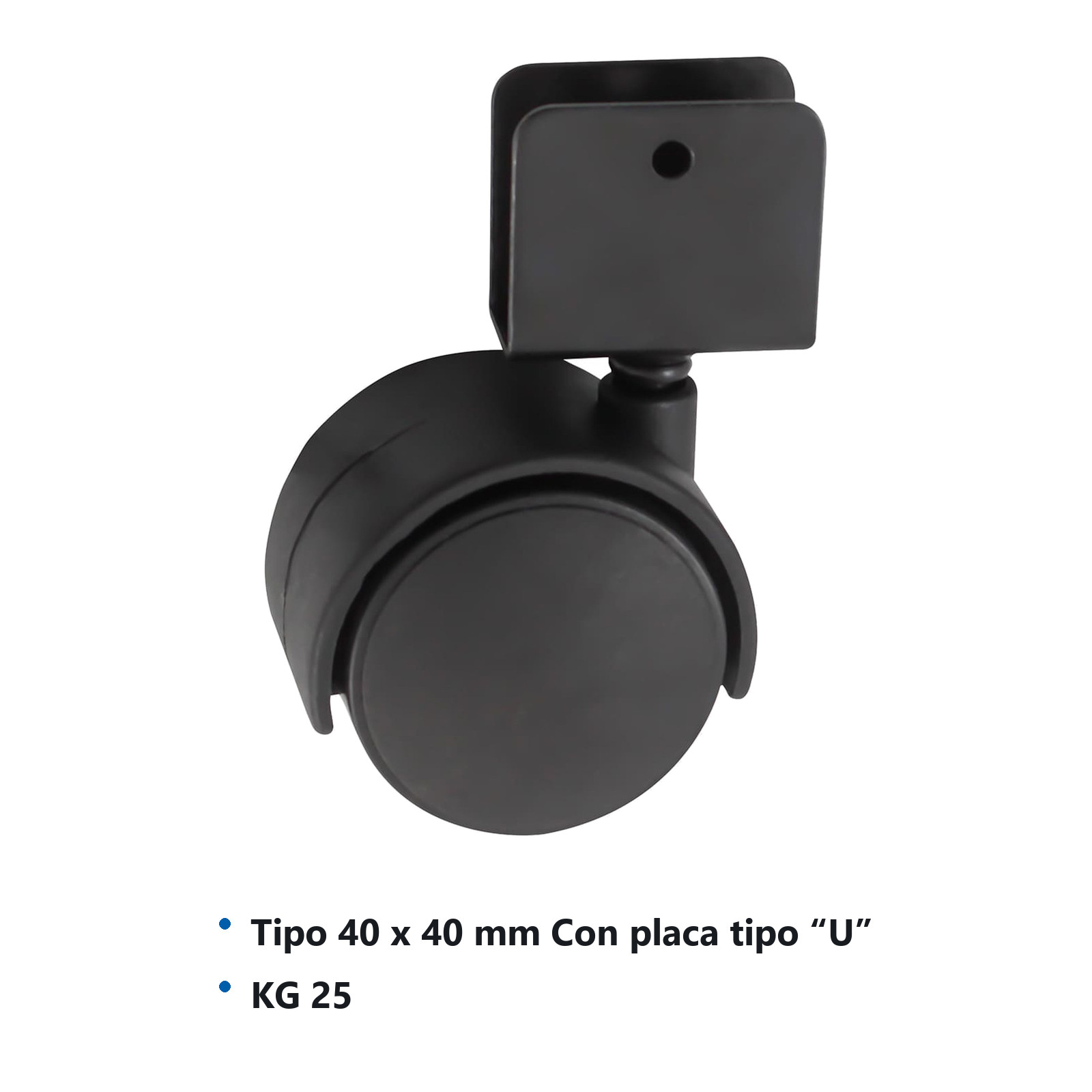 RODAJA TIPO YOYO C/PLACA "U" 40X40MM (Precio x pieza - Empaque c/4 pzas) - Imagen 4