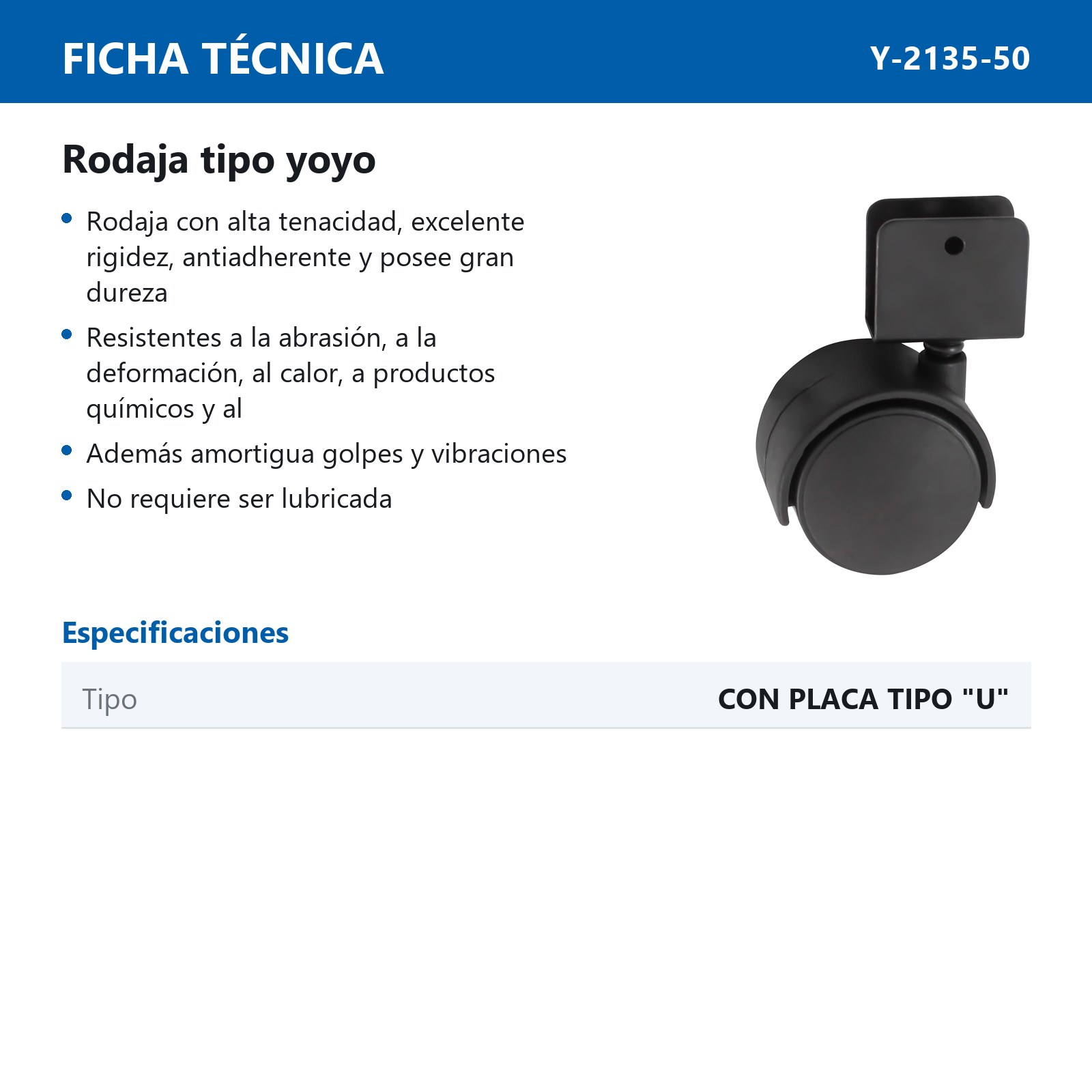 RODAJA TIPO YOYO C/PLACA "U" 50X46MM (Precio x pieza - Empaque c/4 pzas) - Imagen 4