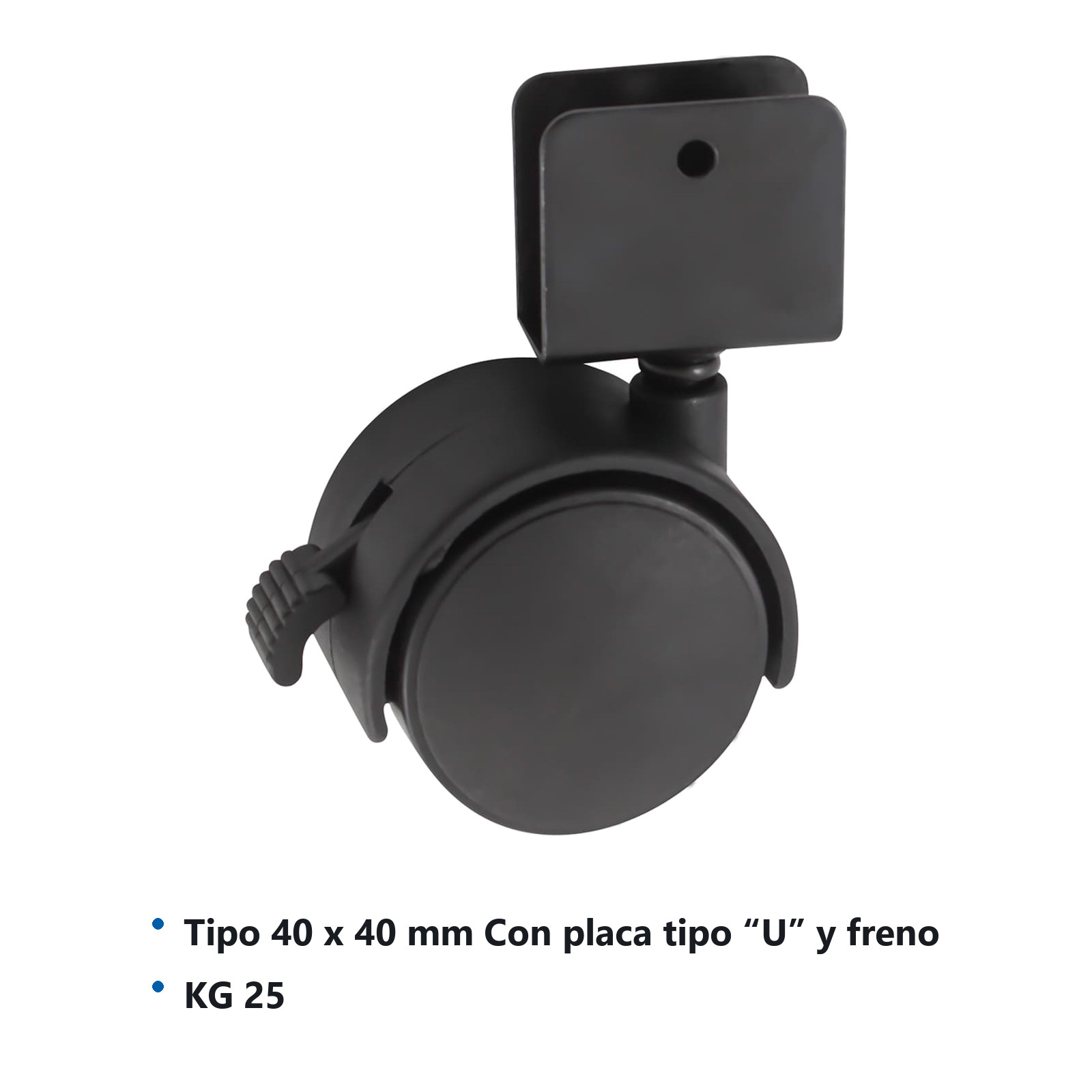RODAJA TIPO YOYO C/PLACA "U" c/freno 40X40MM (Precio x pieza - Empaque c/4 pzas) - Imagen 4