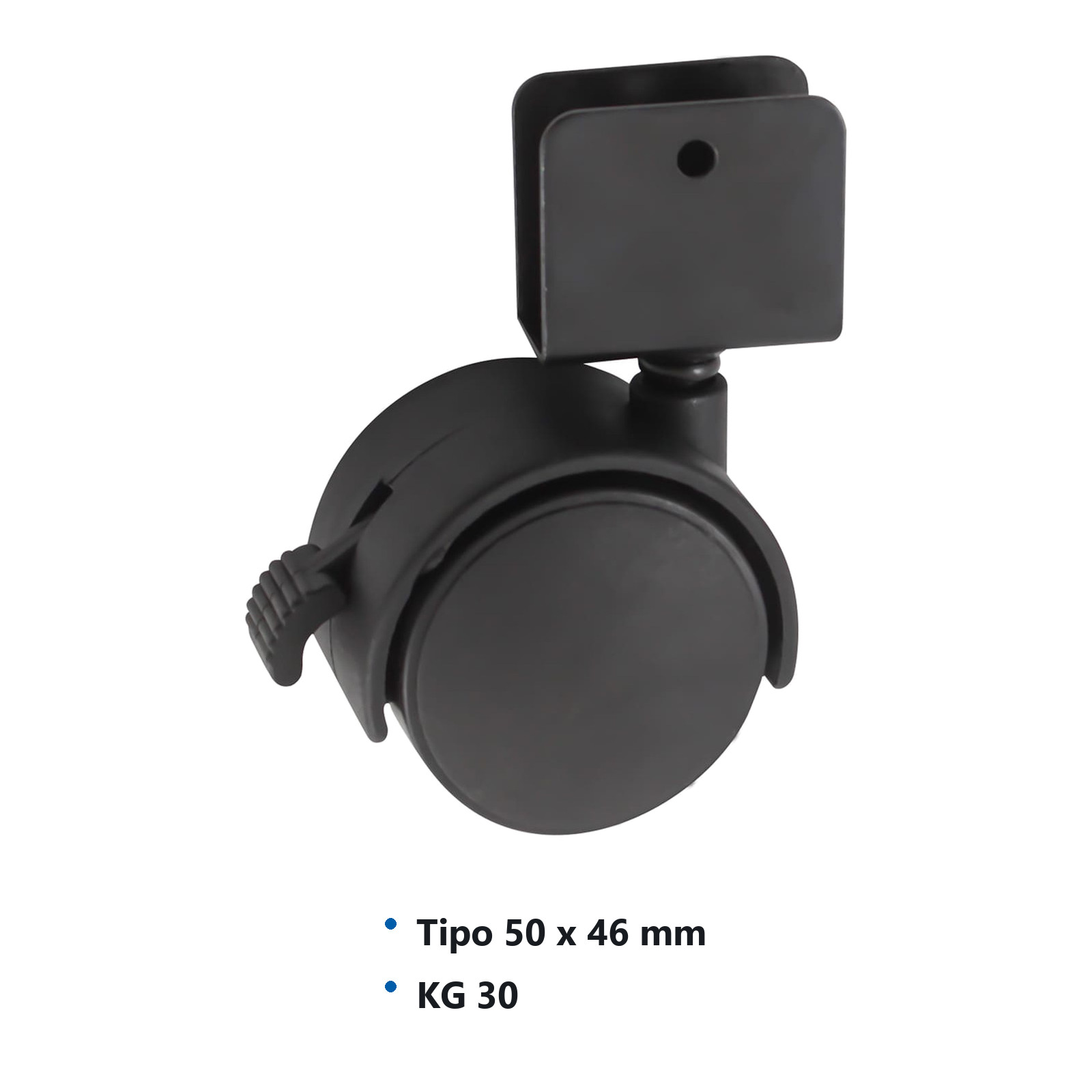 RODAJA TIPO YOYO C/PLACA "U" c/freno 50X46MM (Precio x pieza - Empaque c/4 pzas) - Imagen 4