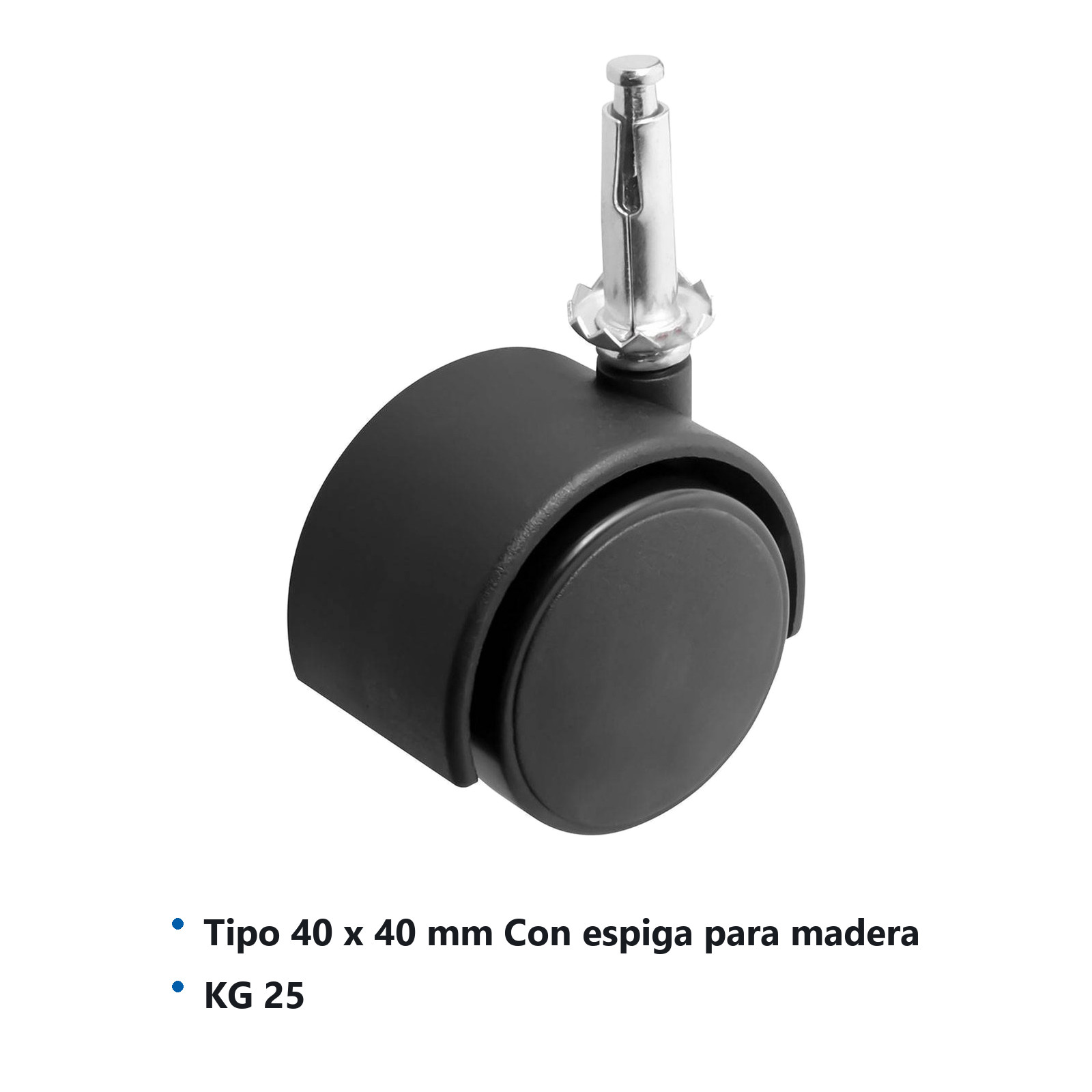 RODAJA TIPO YOYO ESPIGA P/MADERA 40MM X 40MM (Precio x pieza - Empaque c/4 pzas) - Imagen 3