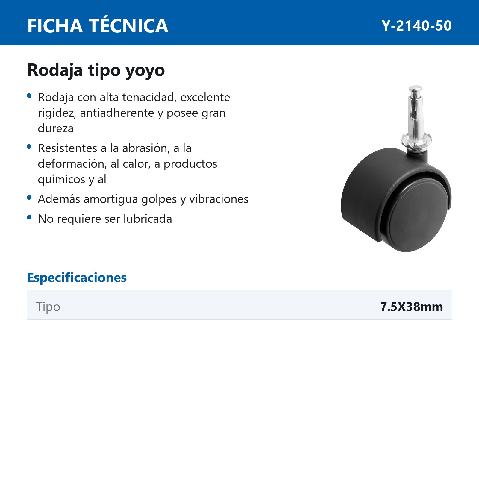 RODAJA TIPO YOYO ESPIGA P/MADERA 50MM X 46MM (Precio x pieza - Empaque c/4 pzas) - Imagen 3