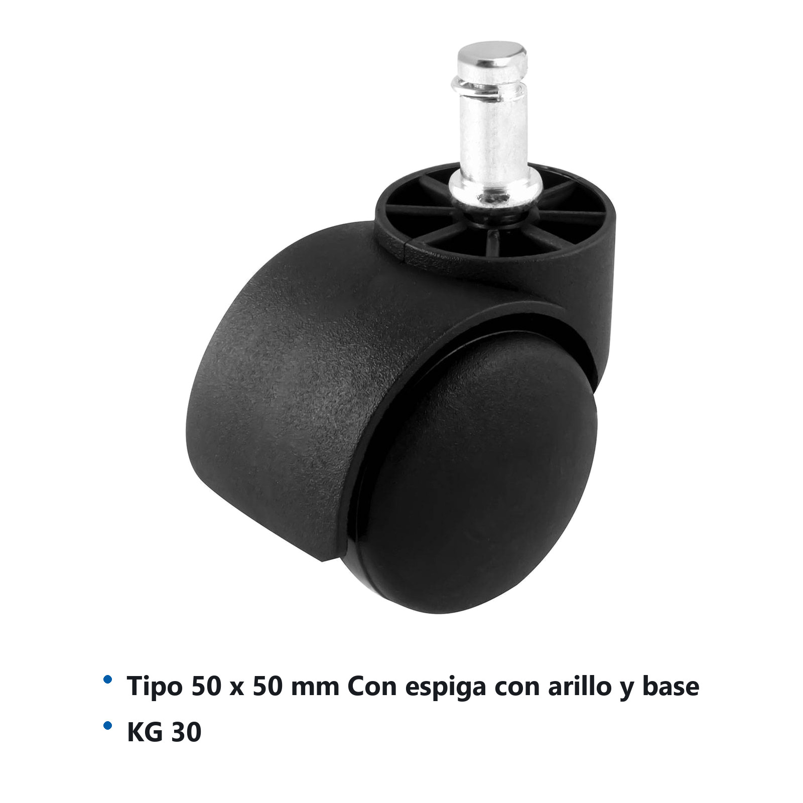 RODAJA TIPO YOYO ESPIGA C/ARILLO Y BASE 50MM X 50MM (Precio x pieza - Empaque c/4 pzas) - Imagen 3
