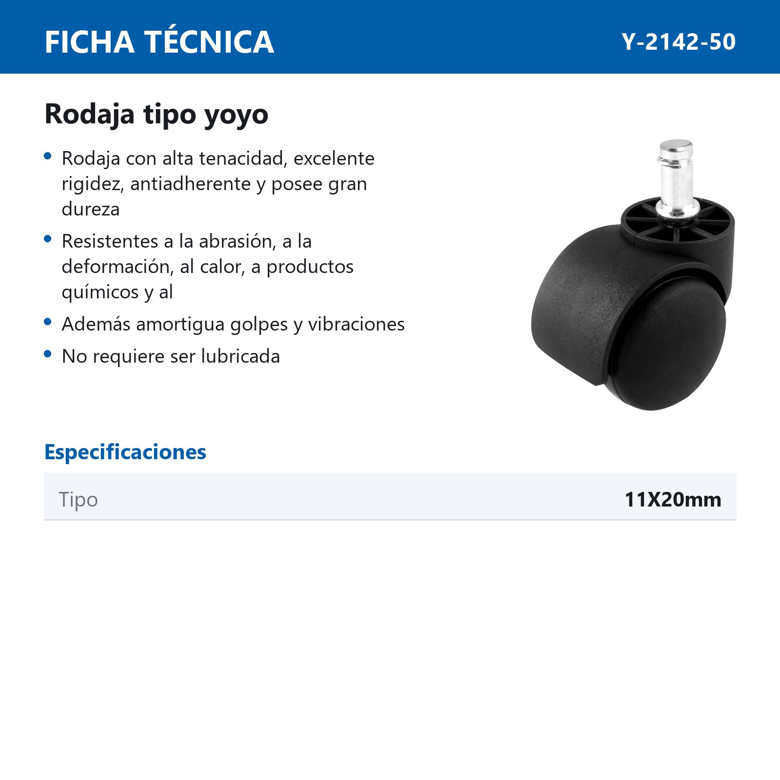 RODAJA TIPO YOYO ESPIGA C/ARILLO Y BASE 50MM X 50MM (Precio x pieza - Empaque c/4 pzas) - Imagen 3