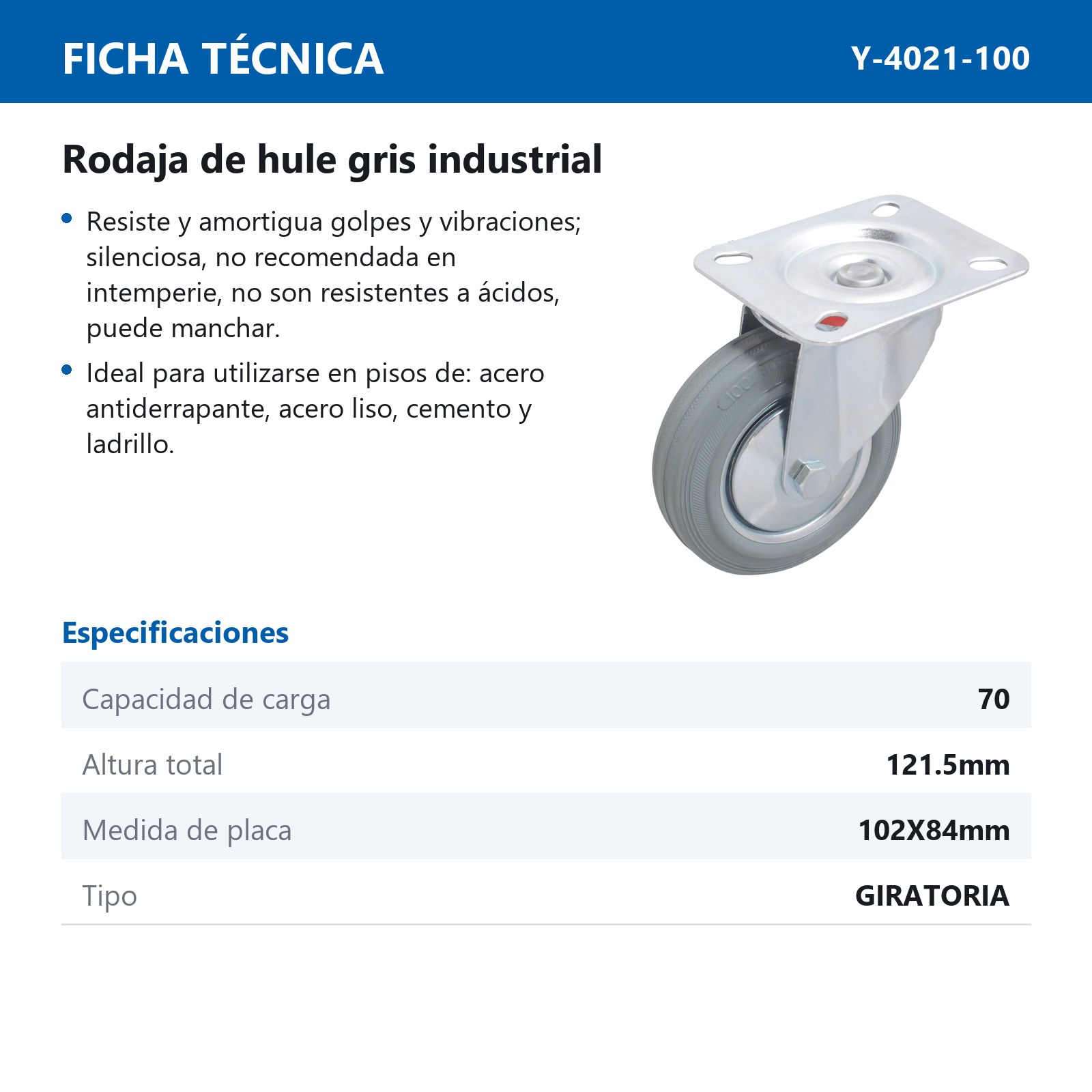RODAJA HULE GRIS INDUSTRIAL GIRA. 100X30MM - Imagen 2