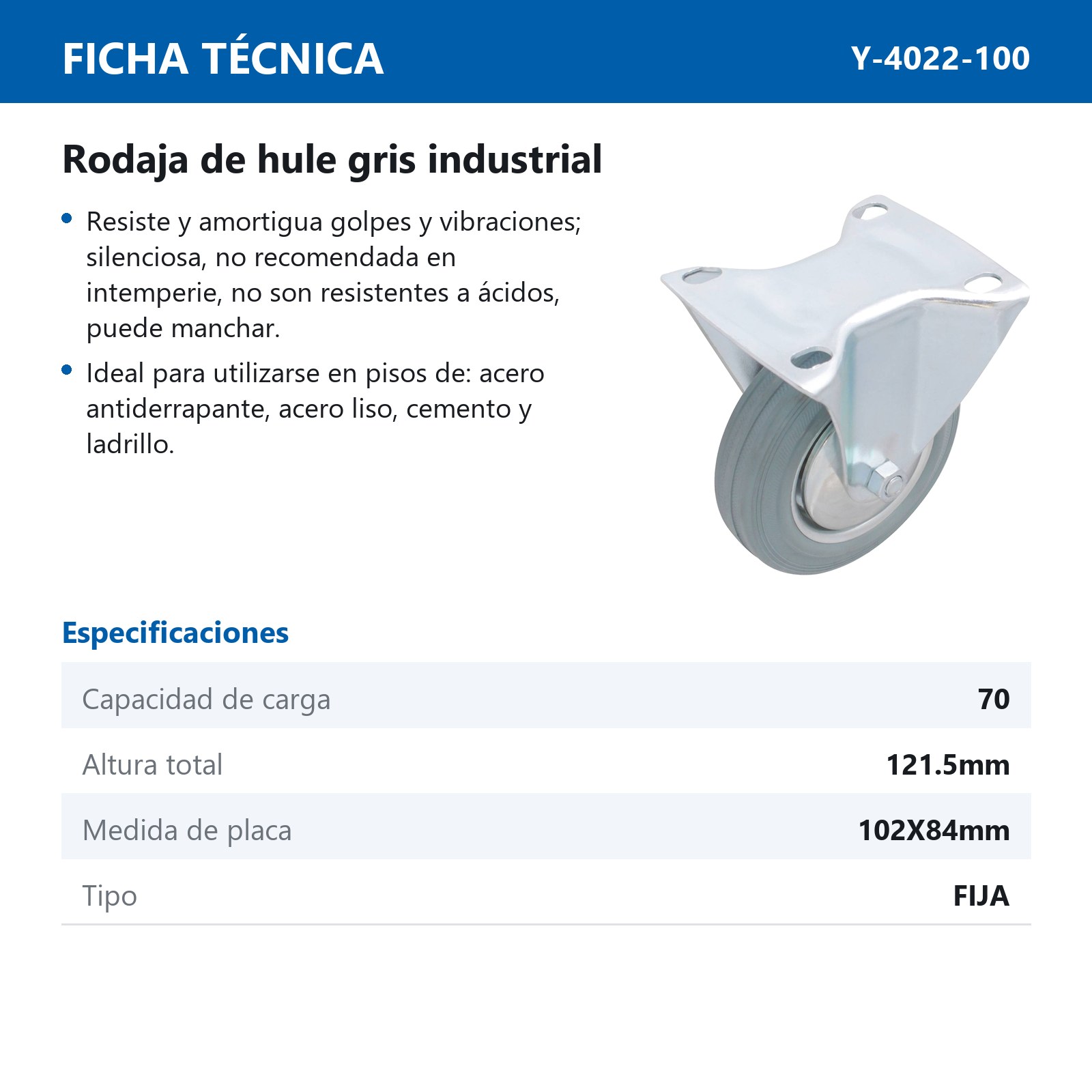 RODAJA GRIS INDUSTRIAL FIJA 100X30MM - Imagen 2