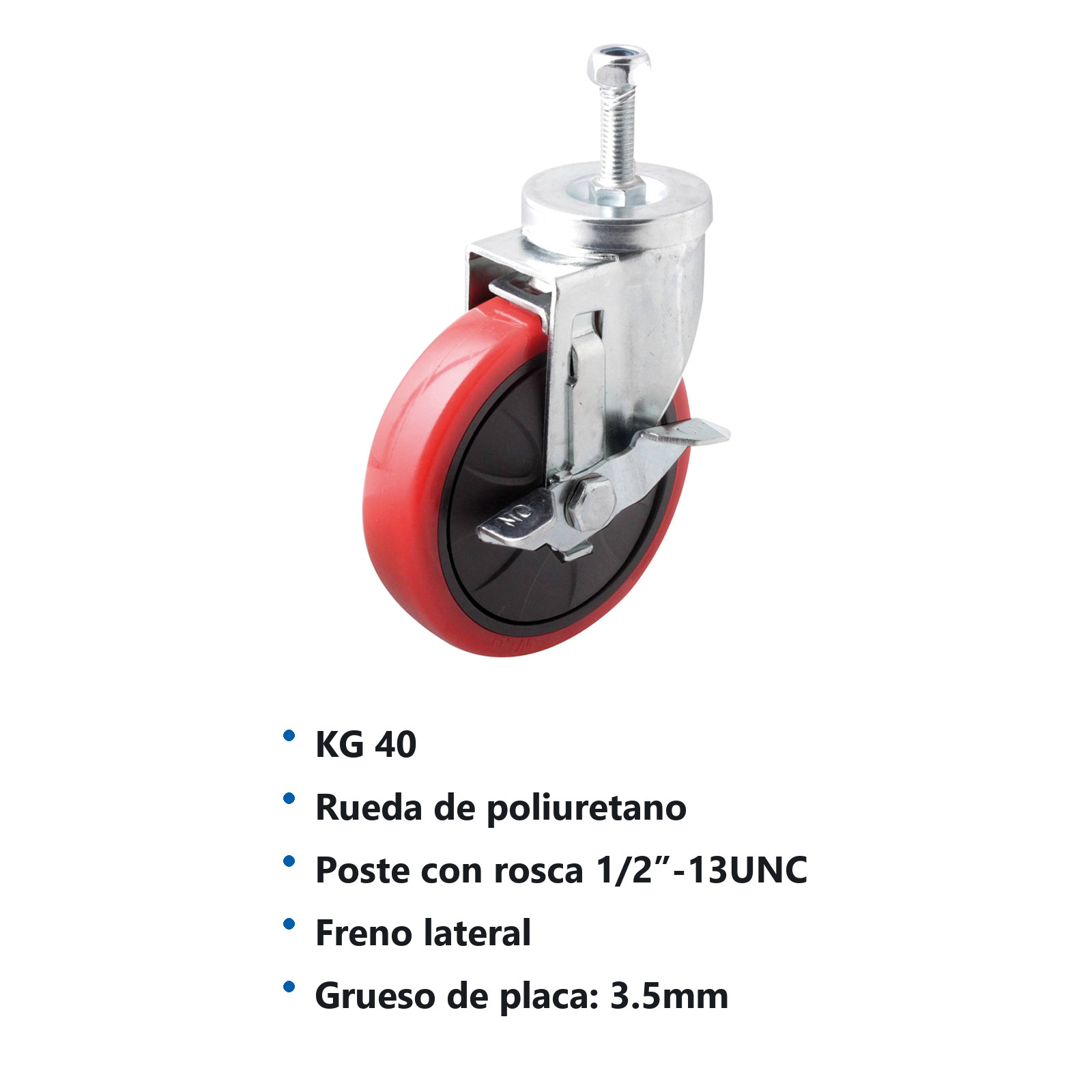 RODAJA P/SUPER C/FRENO 5" x 1-1/4" C/POSTE 60 MM - Imagen 2