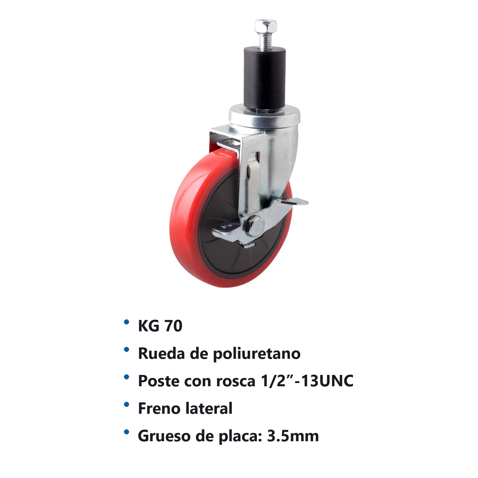 RODAJA P/SUPER C/FRENO 5" x 1-1/4" C/POSTE 60 MM (C/EMPAQUE DE GOMA) - Imagen 2