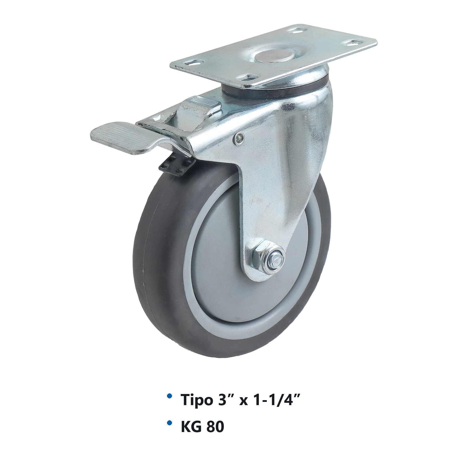 RODAJA DE TPR CON PP GIRATORIA CON FRENO 3X1-1/4" - Imagen 2