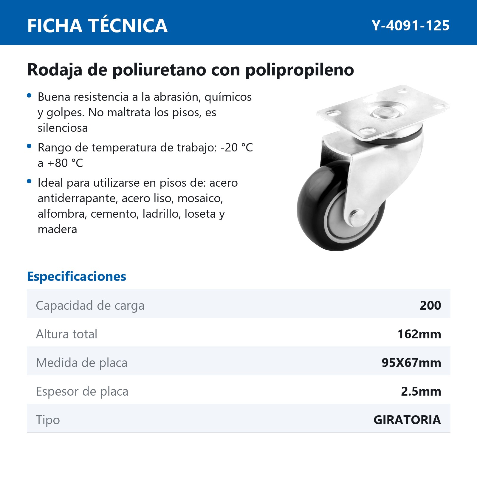 RODAJA PU /PP GIRA. P/CARRITO SUPER 126X32MM - Imagen 2