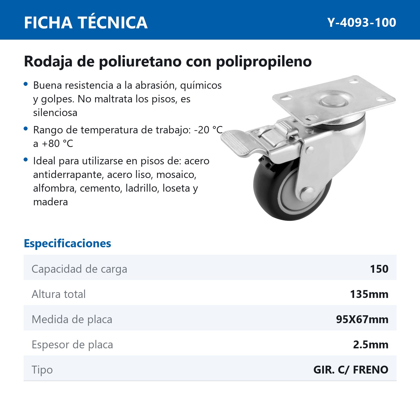 RODAJA PU /PP P/SUPER GIR C/FRENO 101X32 - Imagen 2
