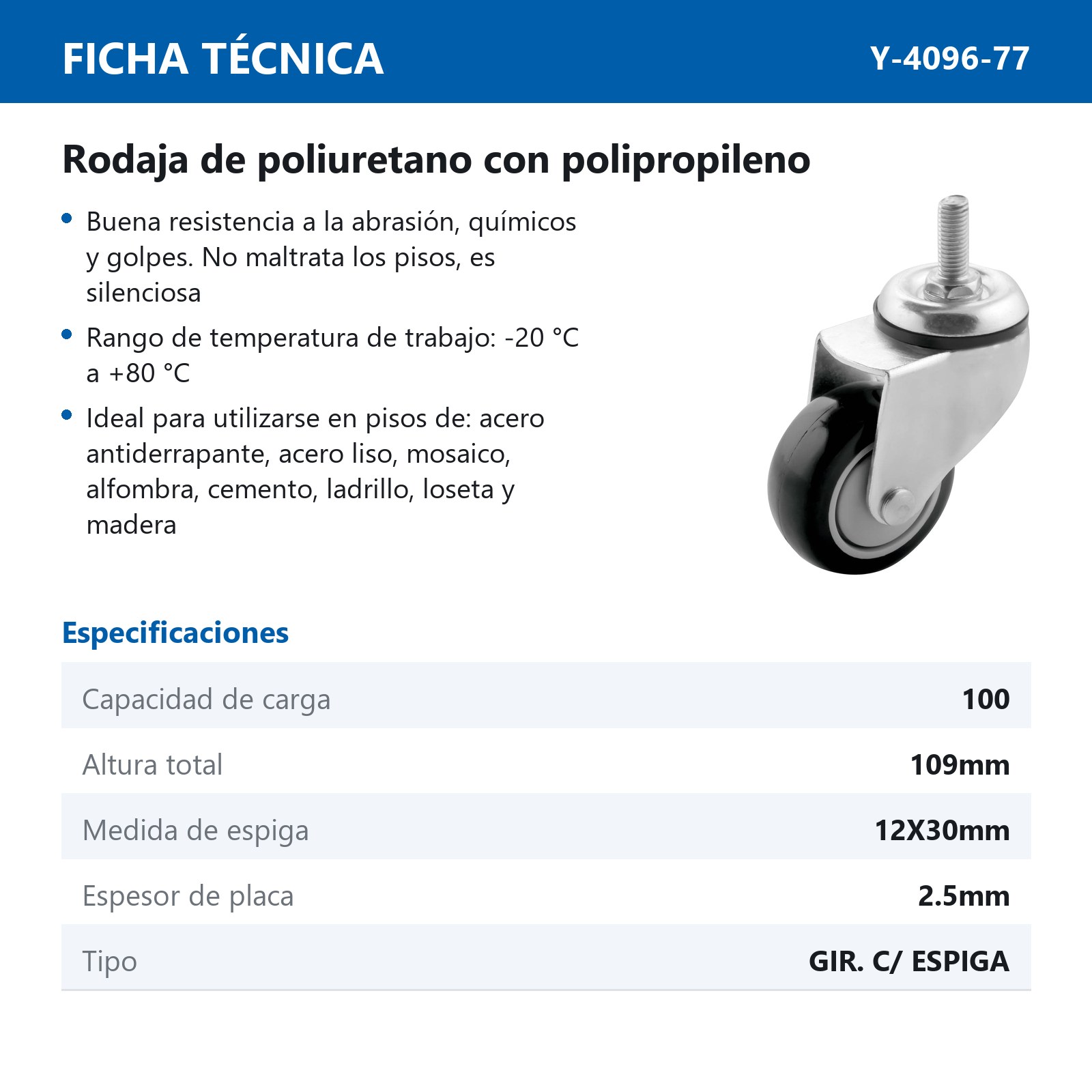 RODAJA P/SUPER C/ESPIGA GIRA. 77X32MM - Imagen 2