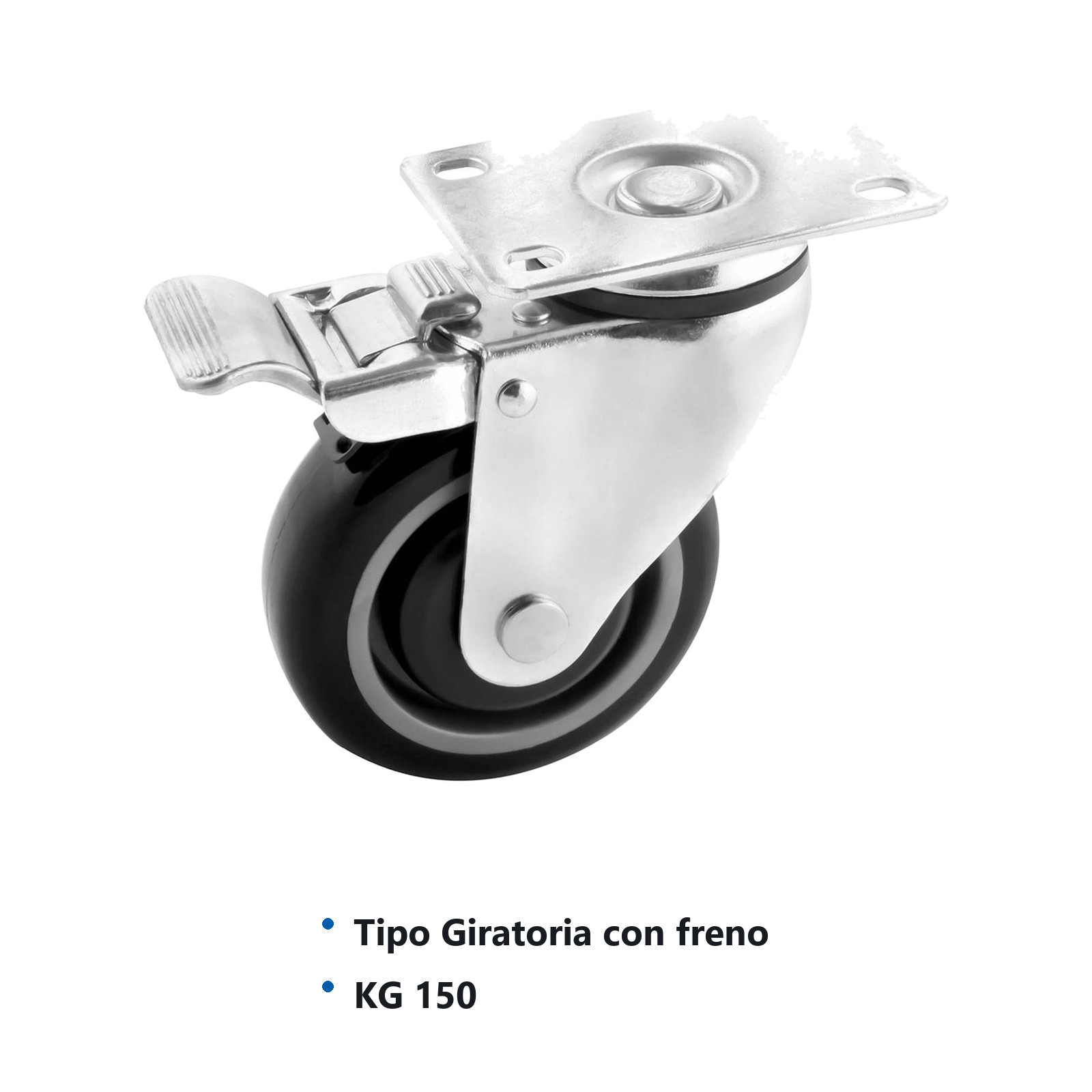 RODAJA PU/PP 4" x 1-1/4"  P/CARRITO SUPER GIRA. C/FRENO - Imagen 2