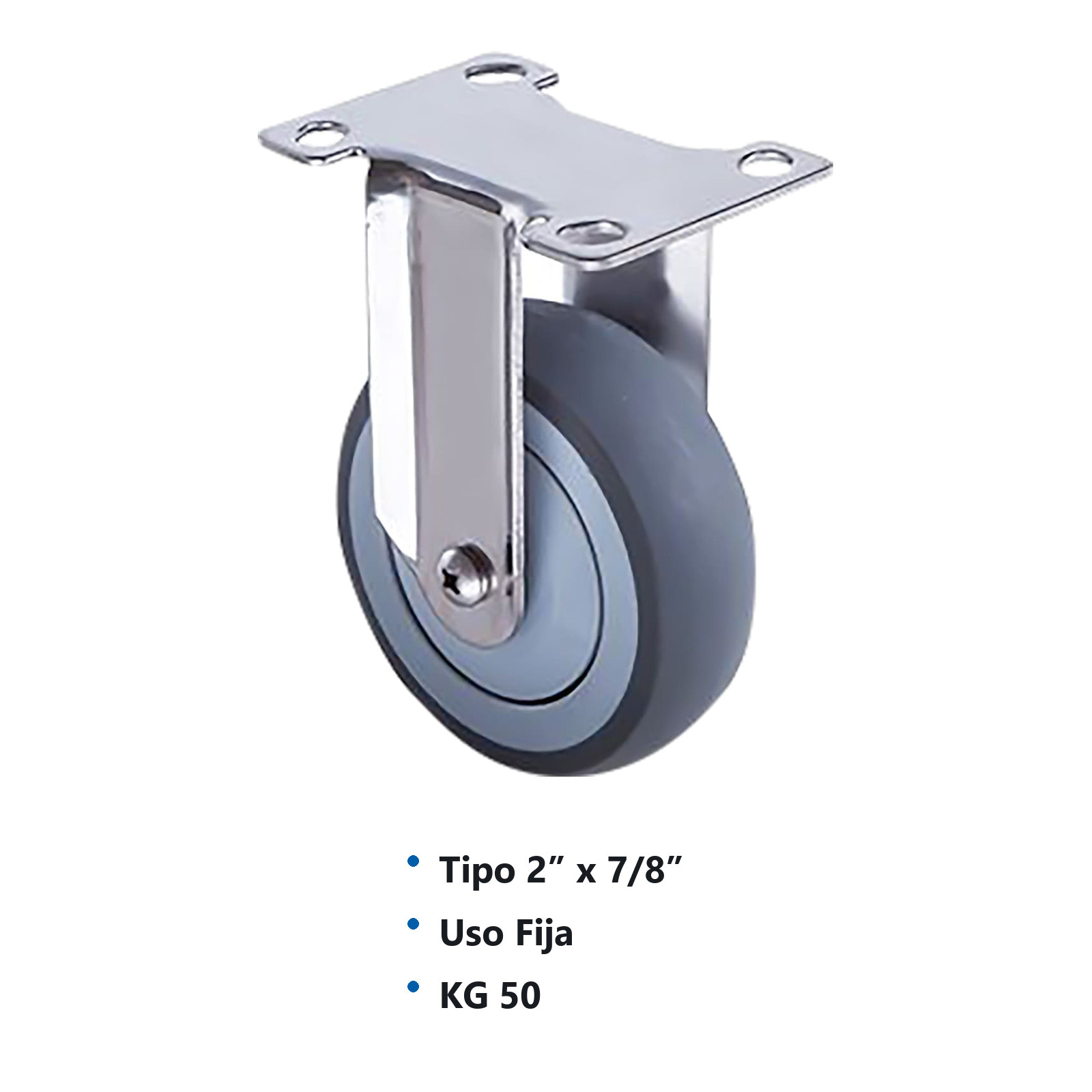 RODAJA TPR HORQUILLA DE A. INOX. USO LIGERO FIJA 2'' x 7/8'' - Imagen 2