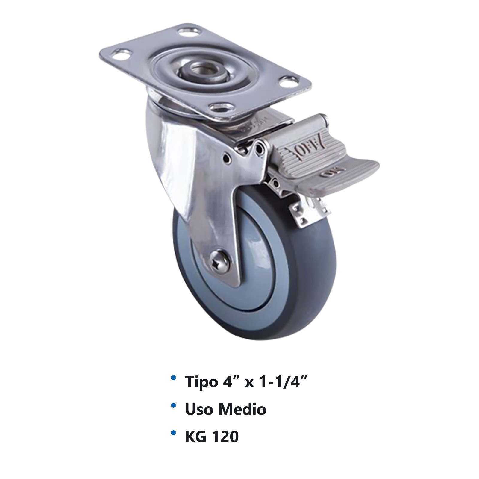 RODAJA TPR HORQUILLA DE A. INOX. USO MEDIO GIRATORIA C/FRENO 4'' x 1-1/4'' (REEMPLAZA Y-5032-50) - Imagen 2