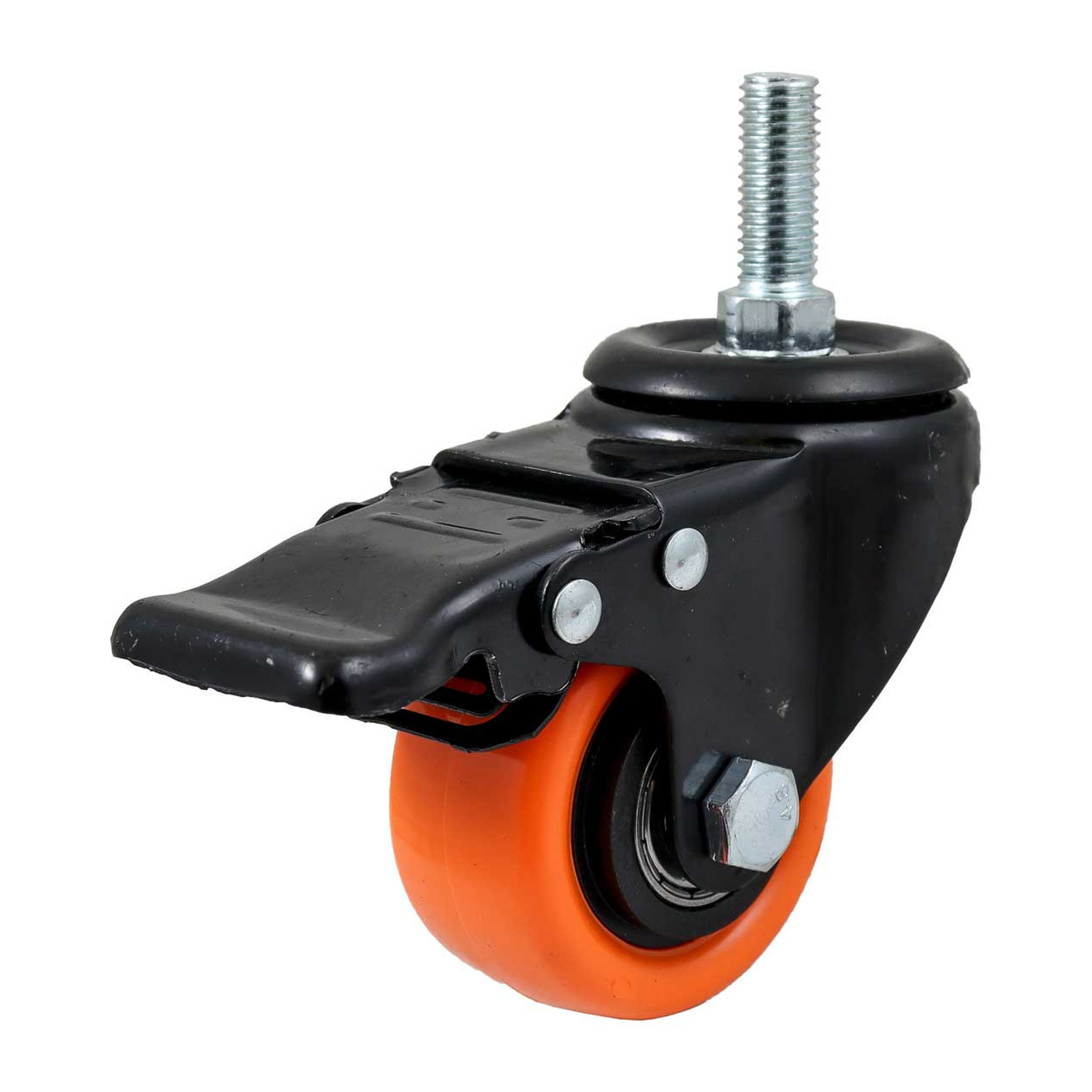 Rodaja Naranja de Poliuretano Giratoria con Freno y Espiga Roscada 4" x 1-1/4" Weston