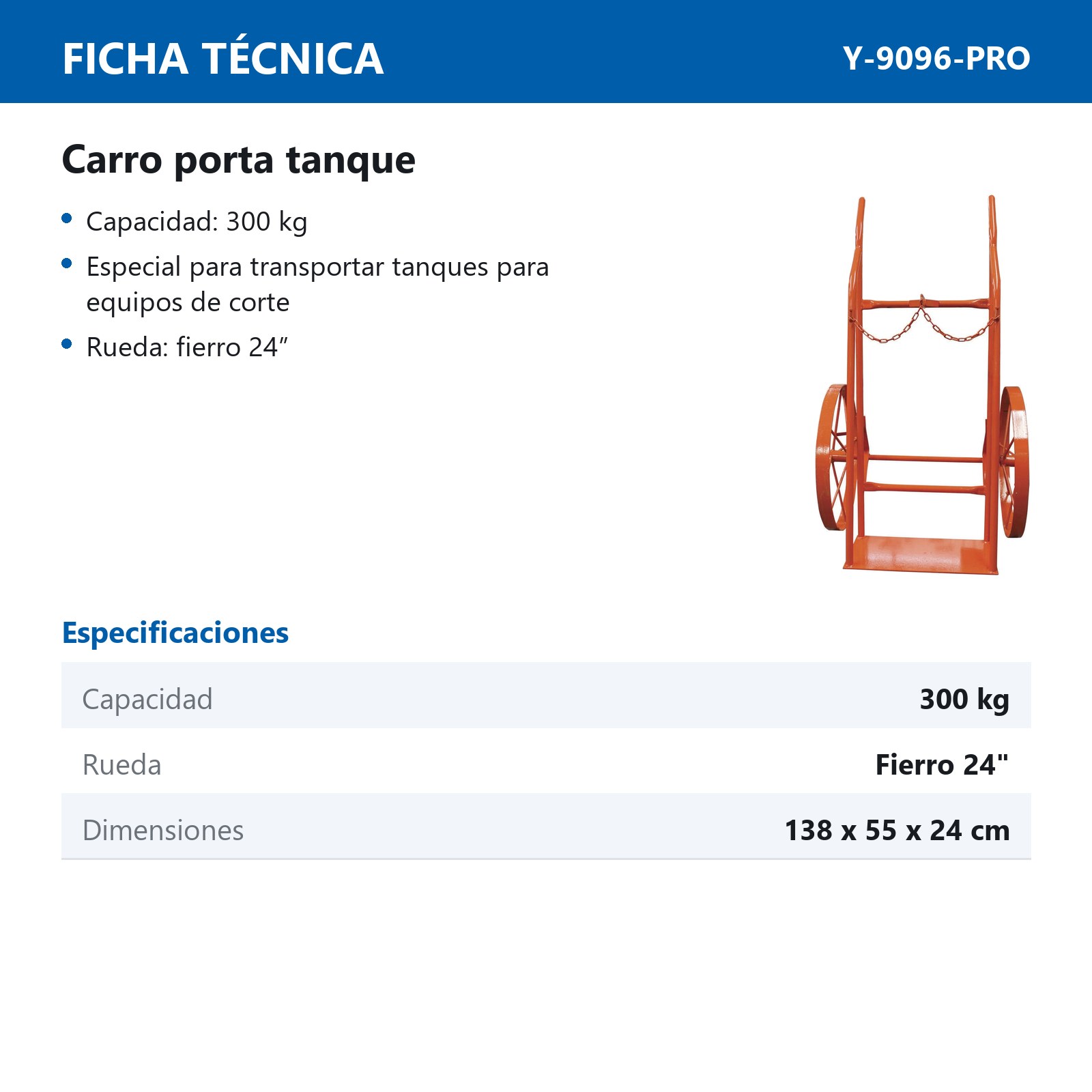 CARRETILLA PORTA TANQUE OXI/ACETILENO PROF. RUEDA DE FIERRO - Imagen 2