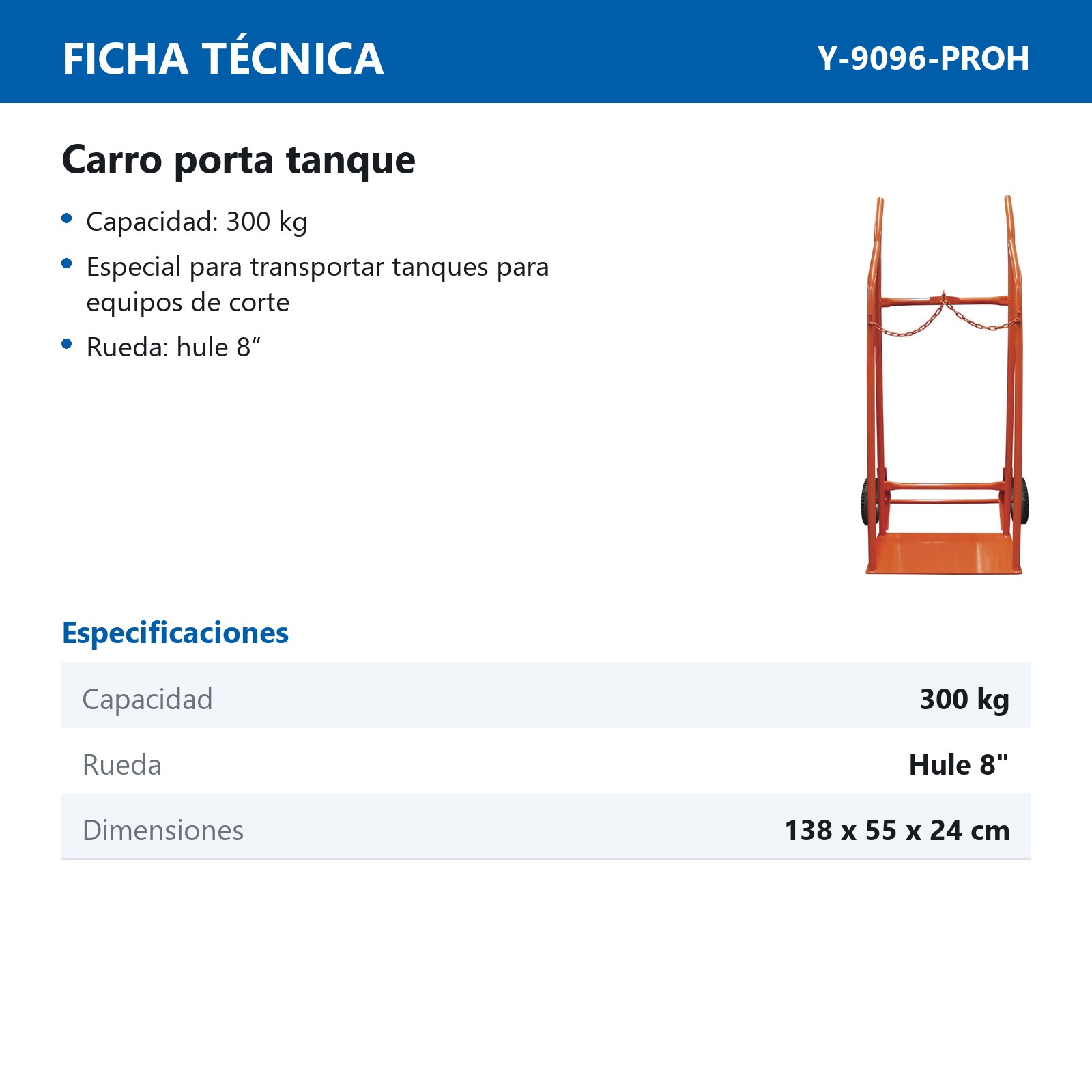 CARRETILLA PORTA TANQUE OXI/ACETILENO PROF. RUEDA DE HULE - Imagen 2