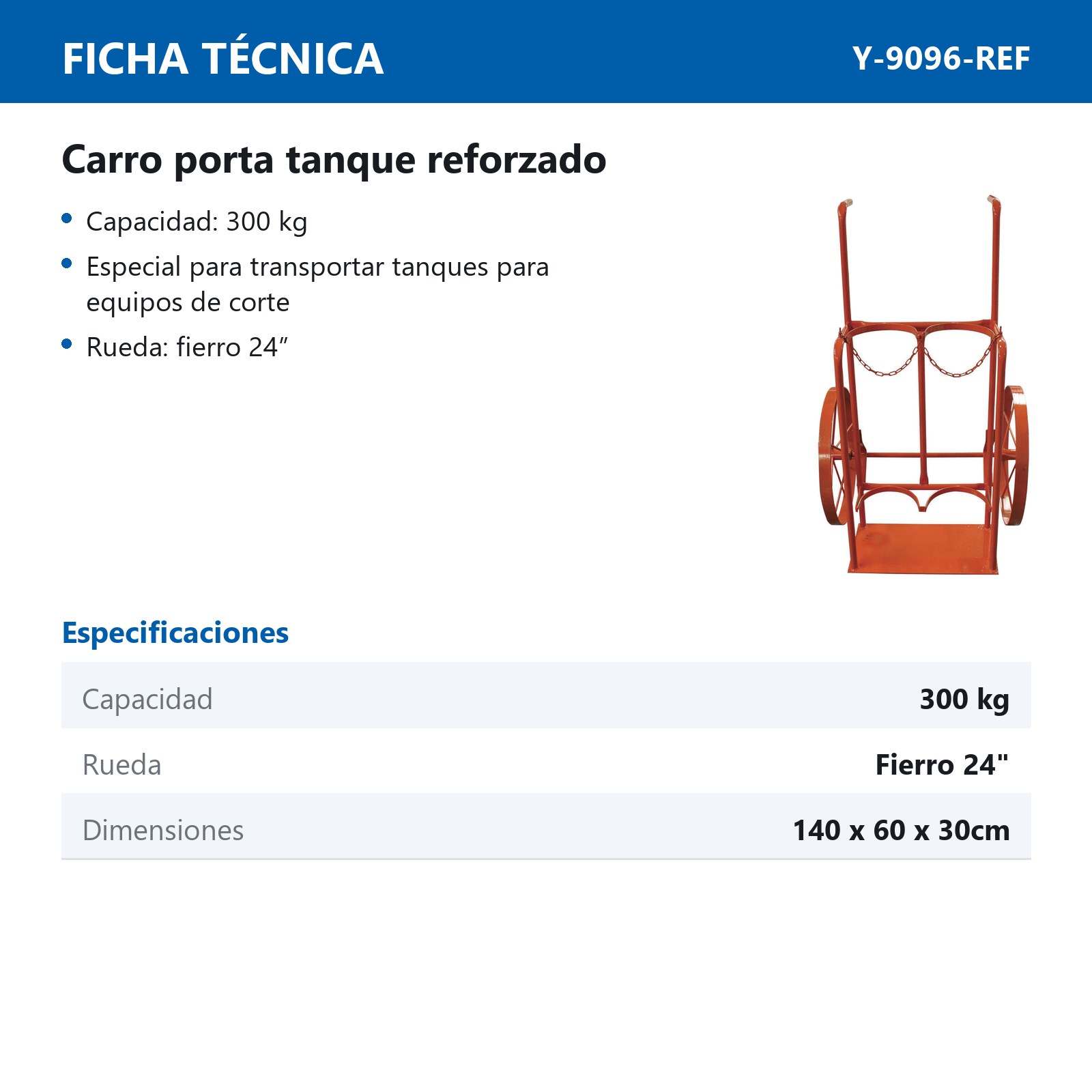CARRETILLA PORTA TANQUE OXI/ACETILENO REFORZADO RUEDA DE FIERRO - Imagen 2